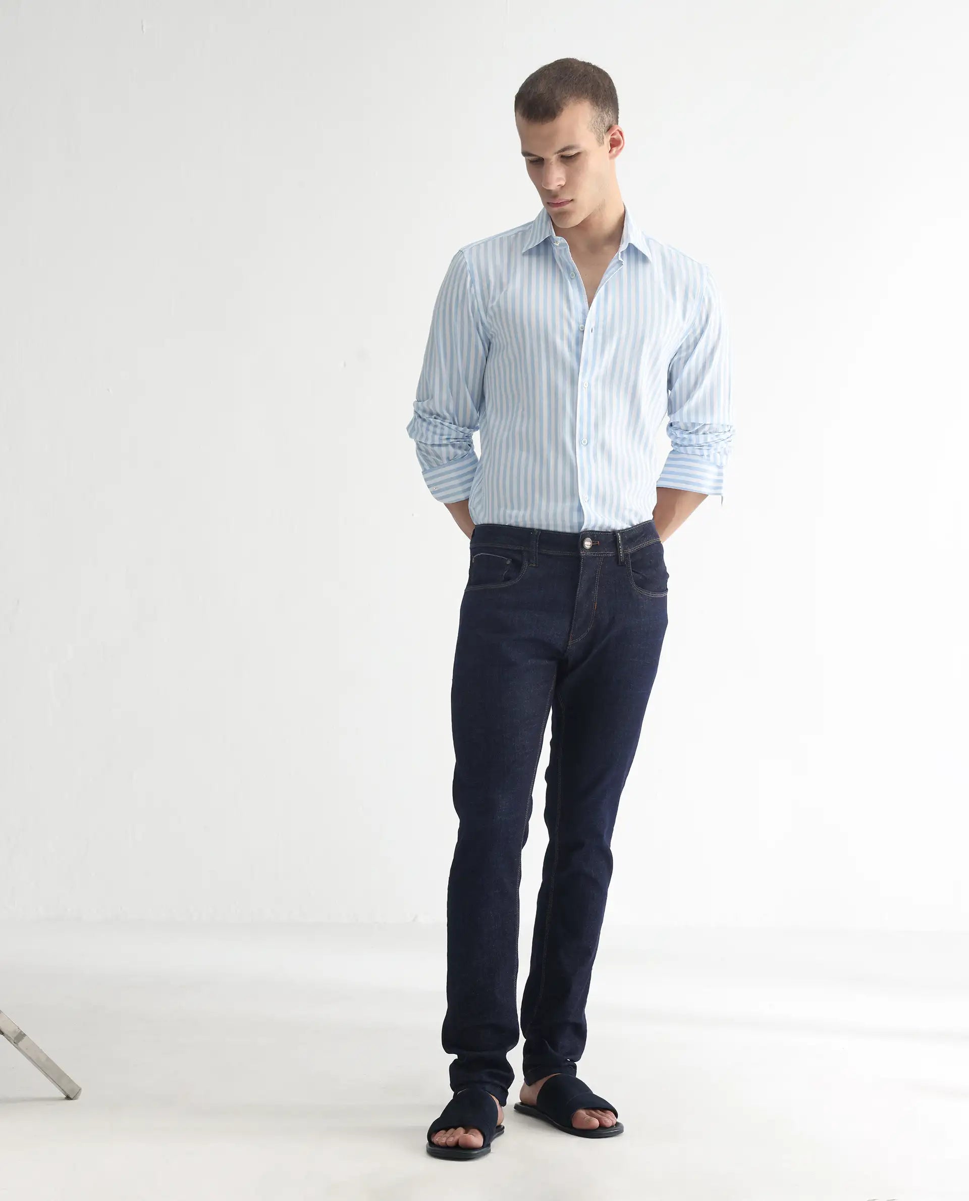 Rare Rabbit Men's Toledo Navy Cotton Plain Hawk Slim Fit Jeans