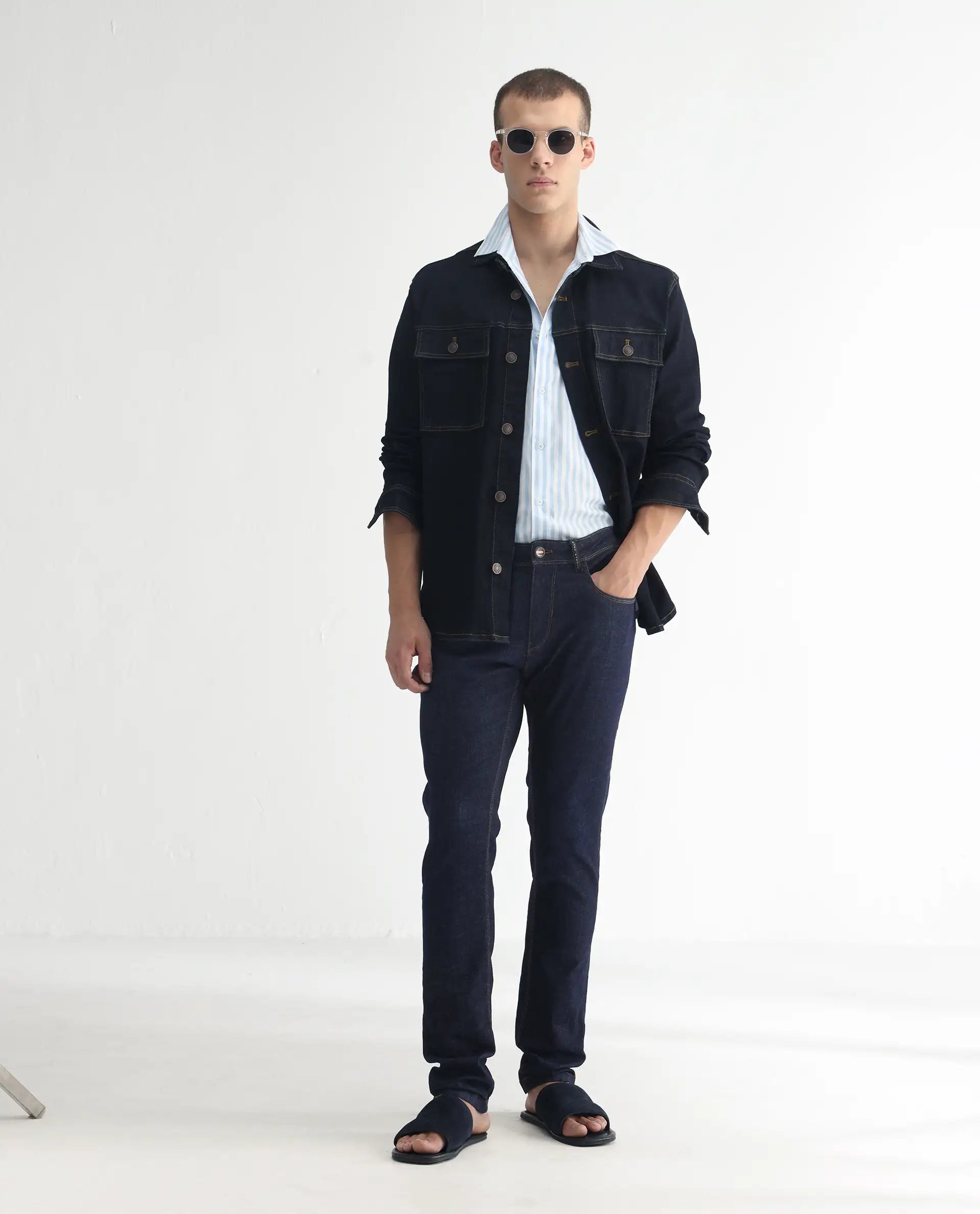 Rare Rabbit Men's Toledo Navy Cotton Plain Hawk Slim Fit Jeans