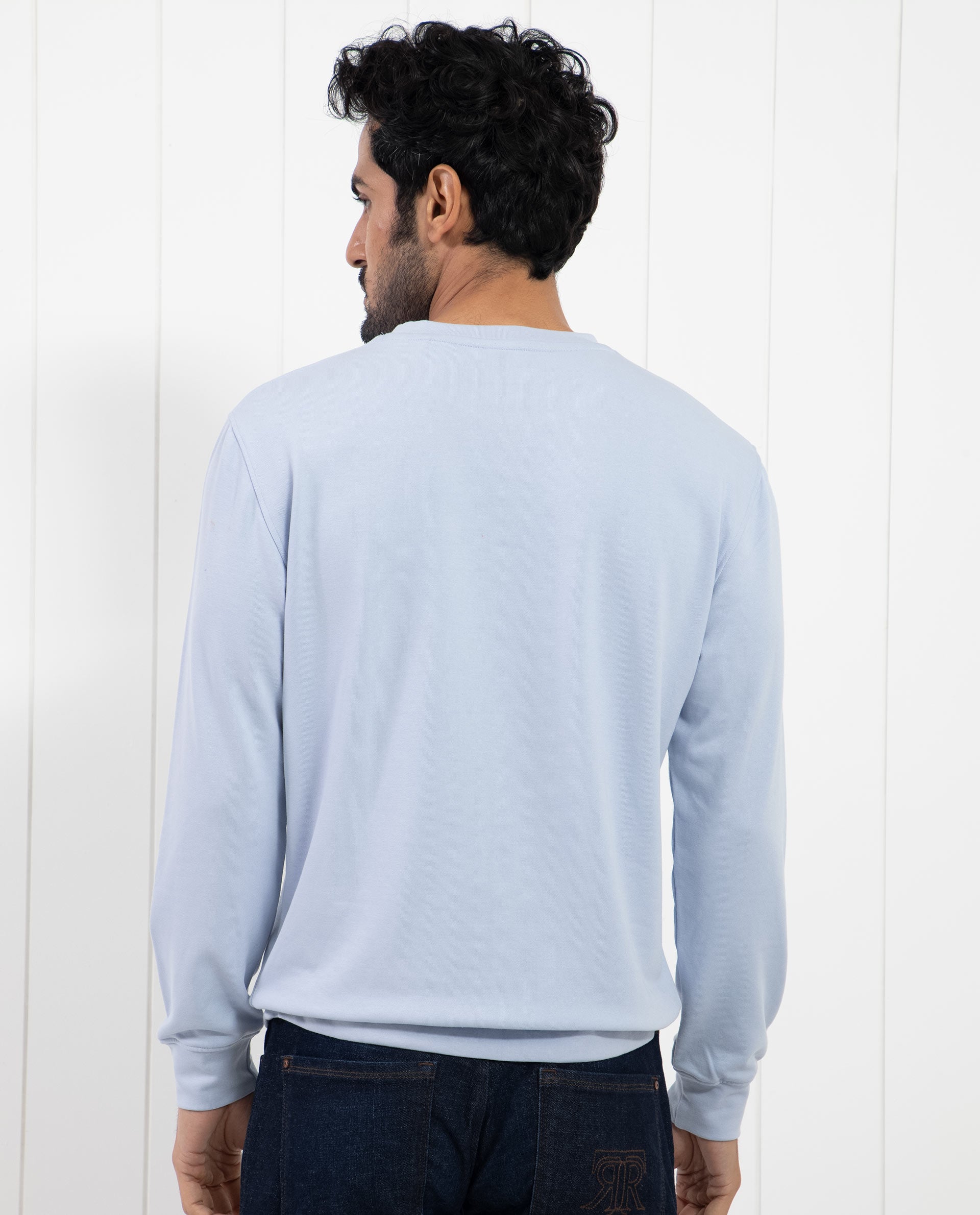 Rare Rabbit Men's Toon Light Blue Cotton Polyester Fabric Full Sleeves Graphic Signature Print Knitted Sweatshirt