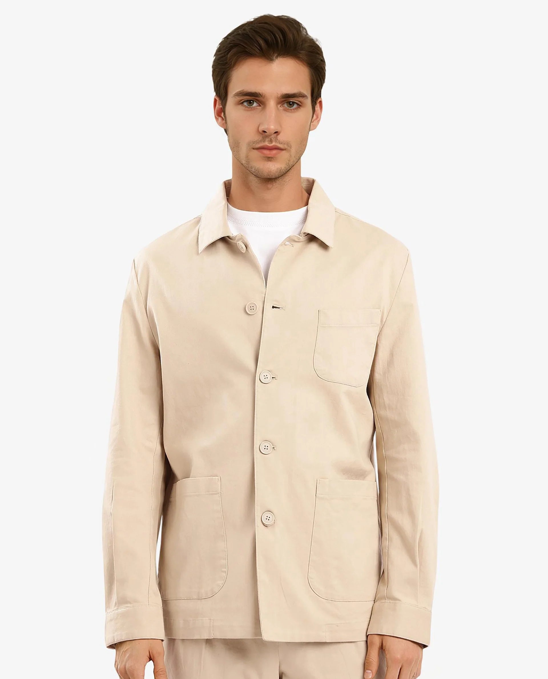 Rare Rabbit Men's Torroy Beige Cotton Spandex Fabric Full Sleeves Regular Fit Plain Jacket