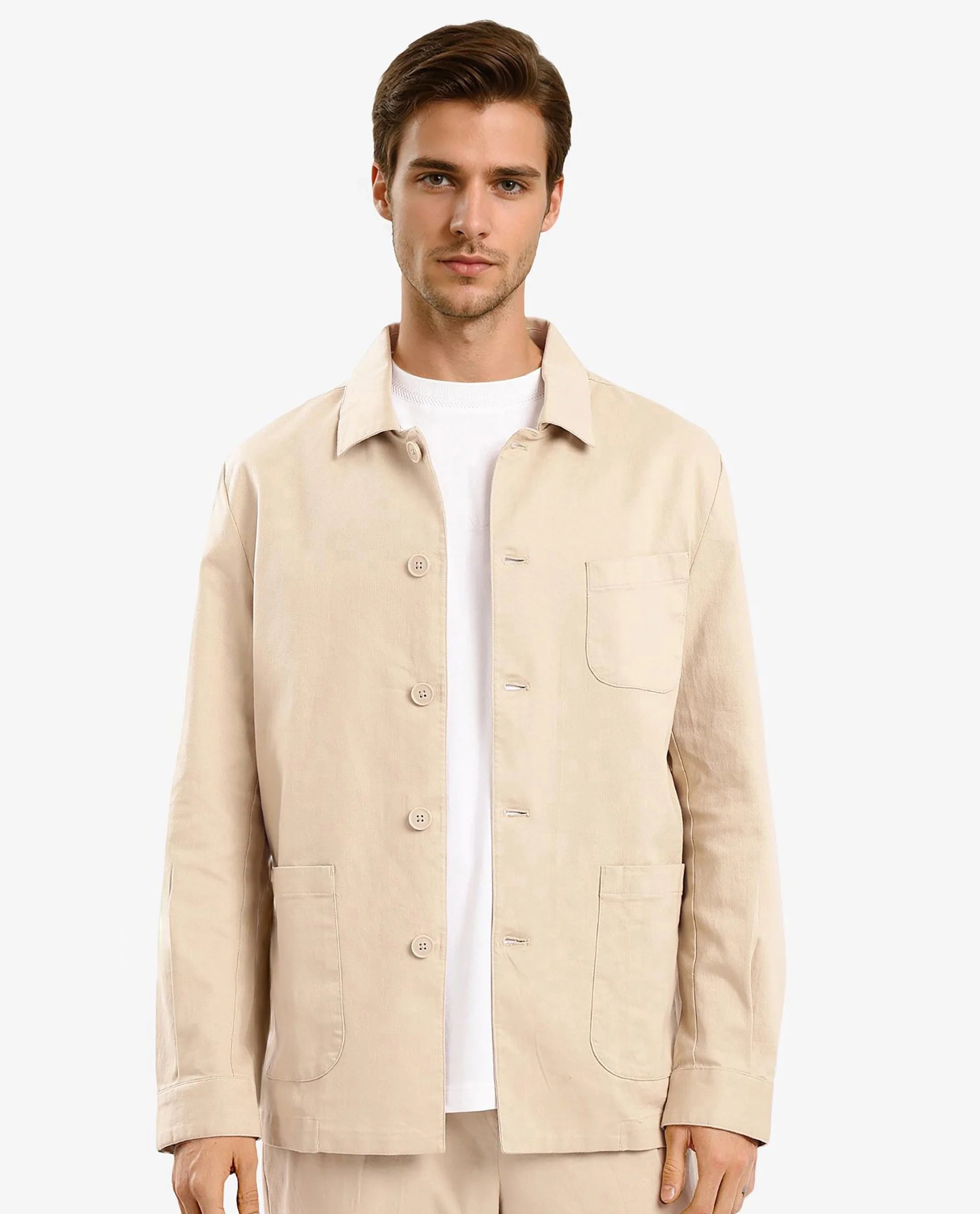 Rare Rabbit Men's Torroy Beige Cotton Spandex Fabric Full Sleeves Regular Fit Plain Jacket