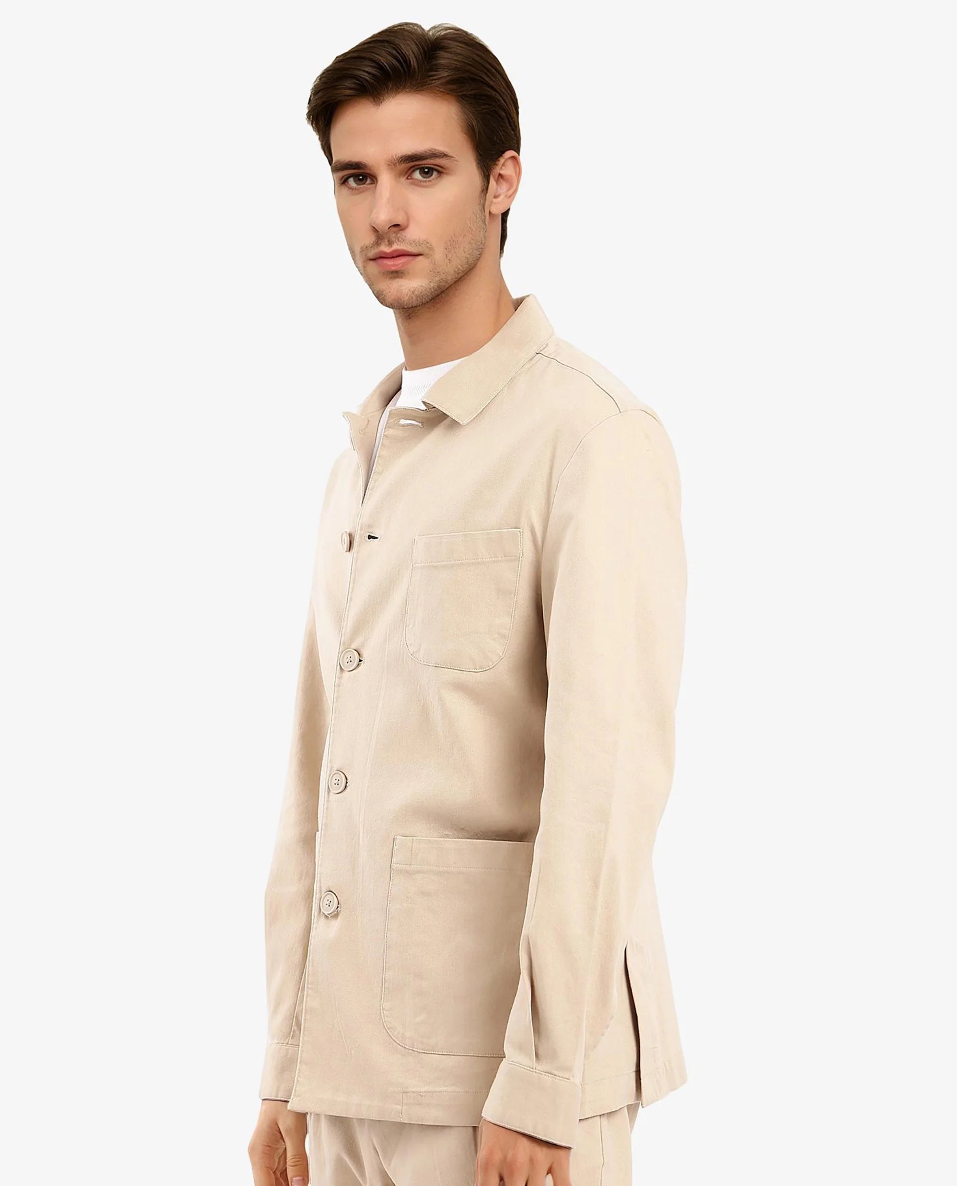 Rare Rabbit Men's Torroy Beige Cotton Spandex Fabric Full Sleeves Regular Fit Plain Jacket