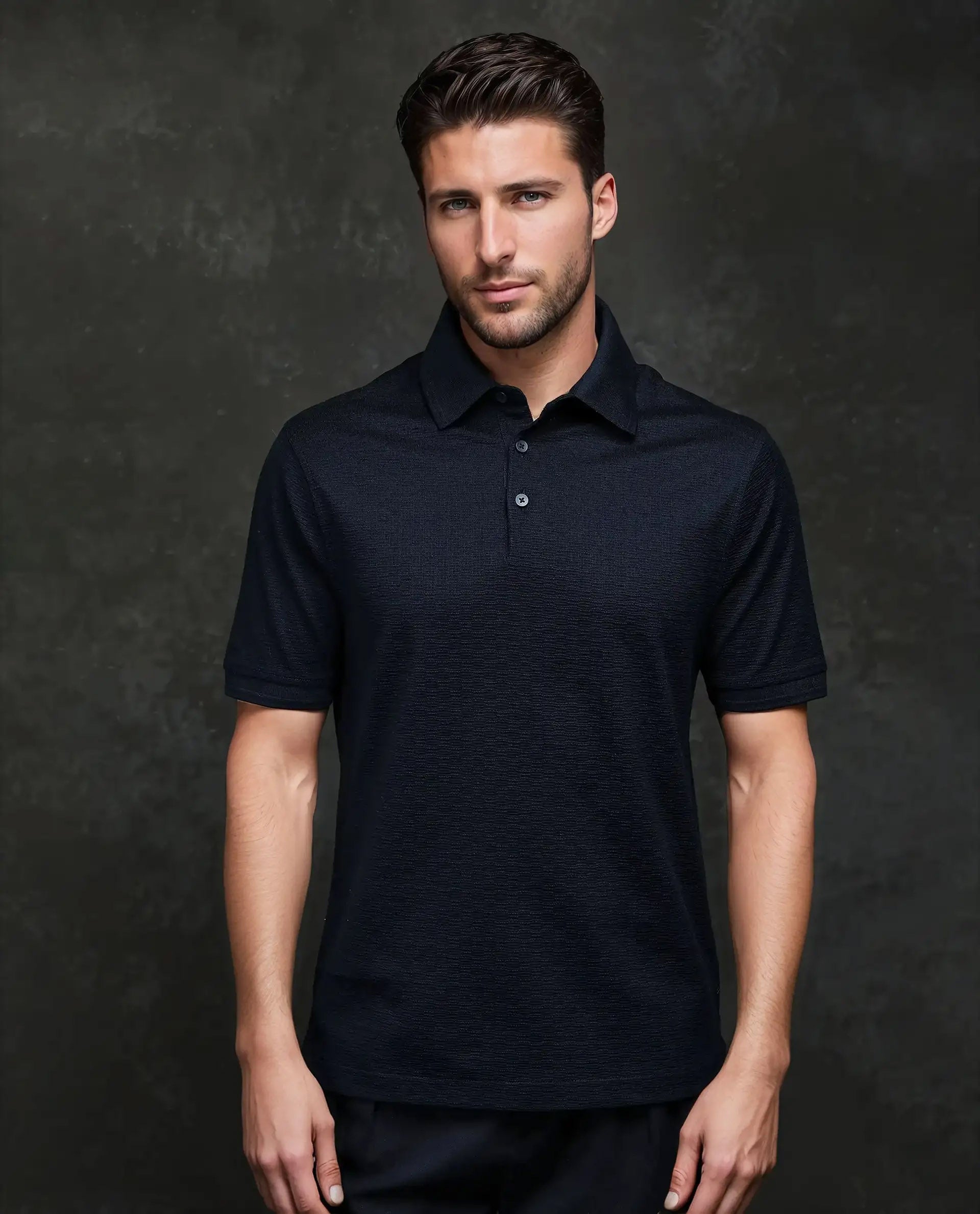 Rare Rabbit Men's Tosy Navy Cotton Plain Regular Fit Half Sleeve Polo