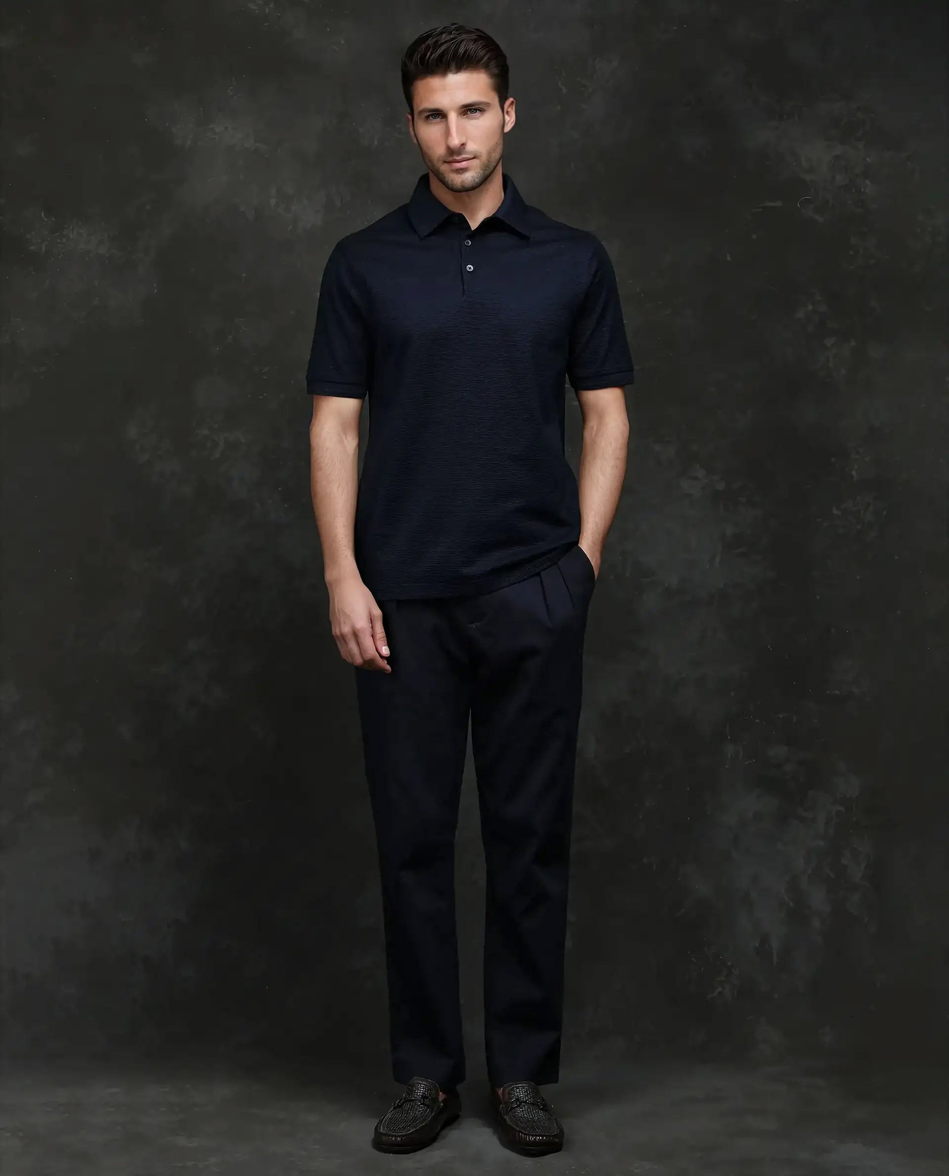 Rare Rabbit Men's Tosy Navy Cotton Plain Regular Fit Half Sleeve Polo