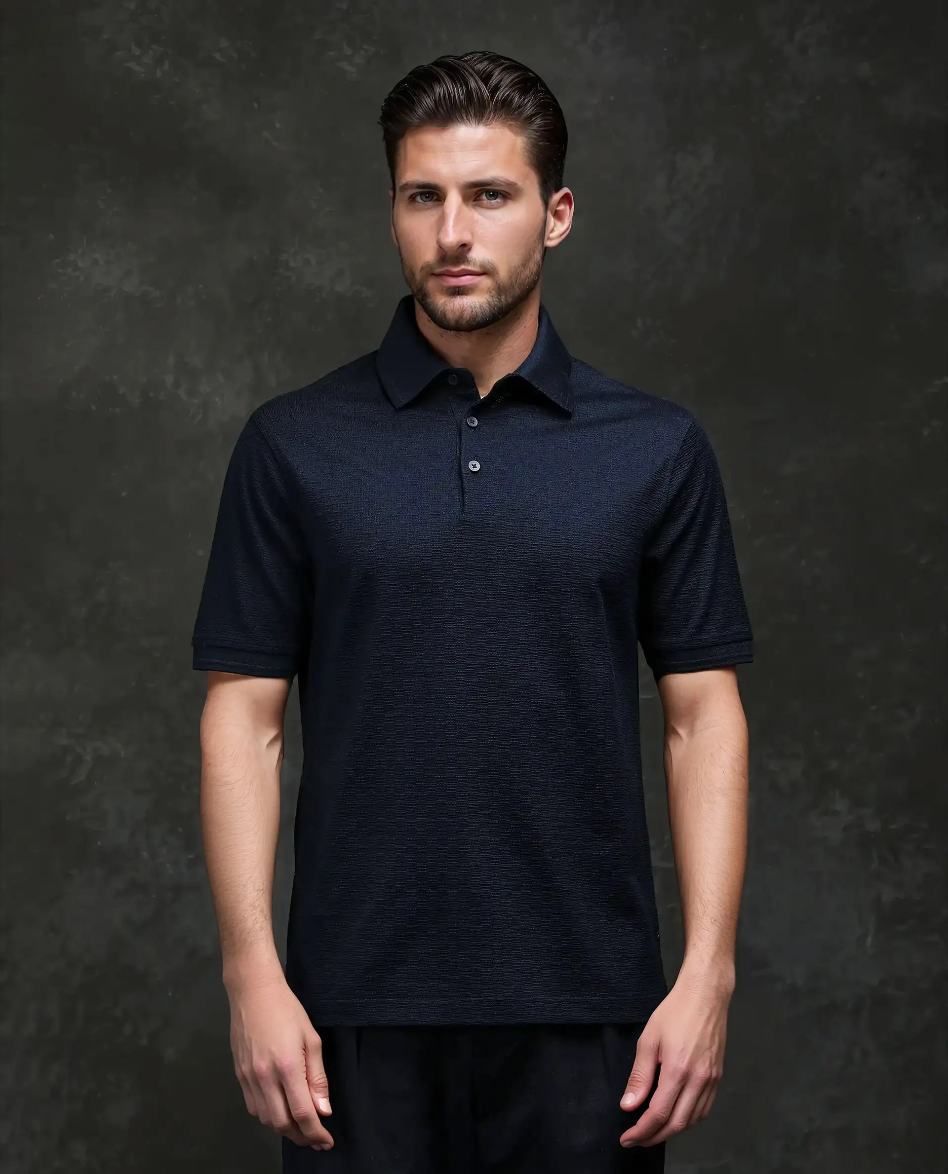 Rare Rabbit Men's Tosy Navy Cotton Plain Regular Fit Half Sleeve Polo