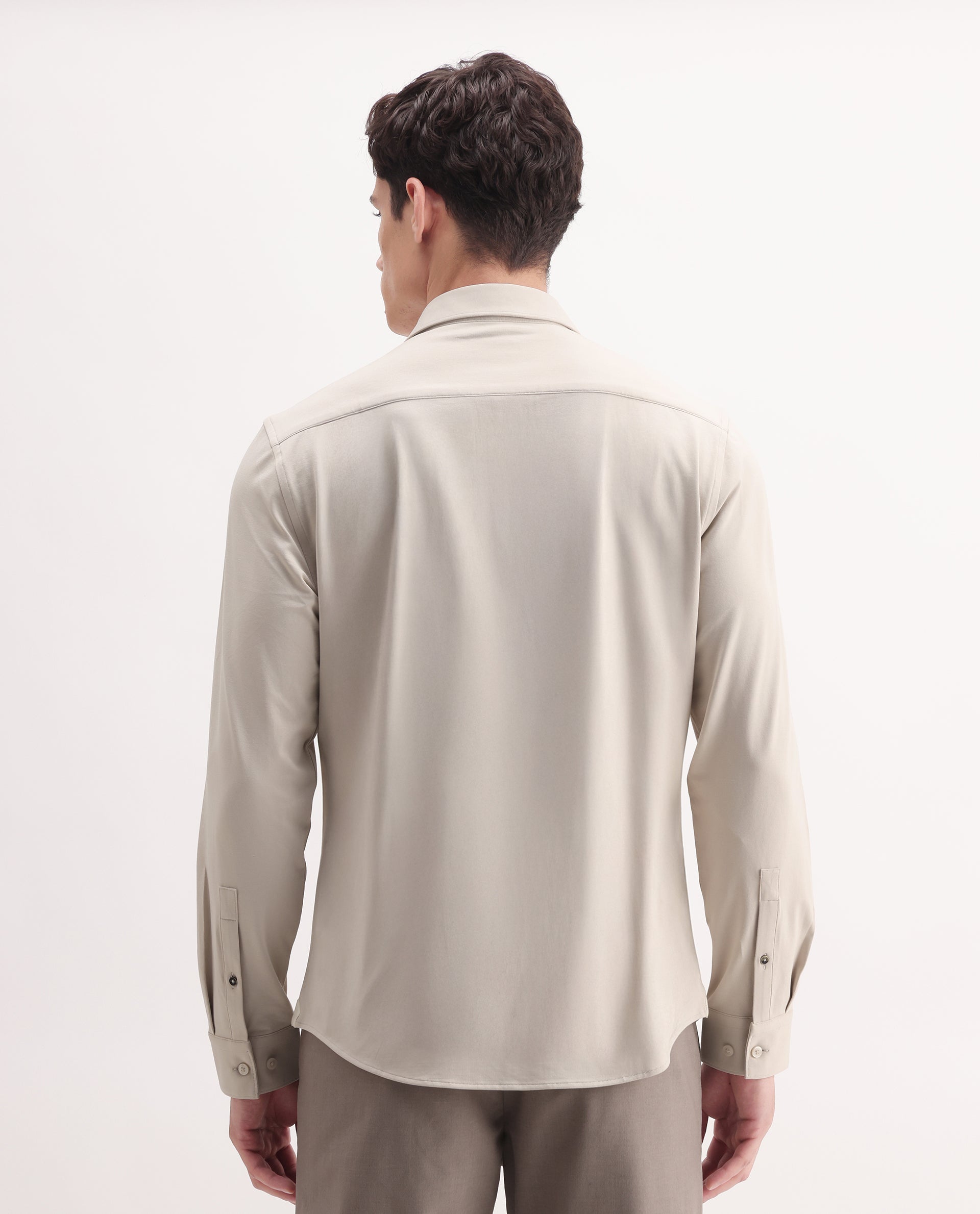 Rare Rabbit Men's Tour Light Beige Cotton Blend Plain Regular Fit Full Sleeve Collared Shirt