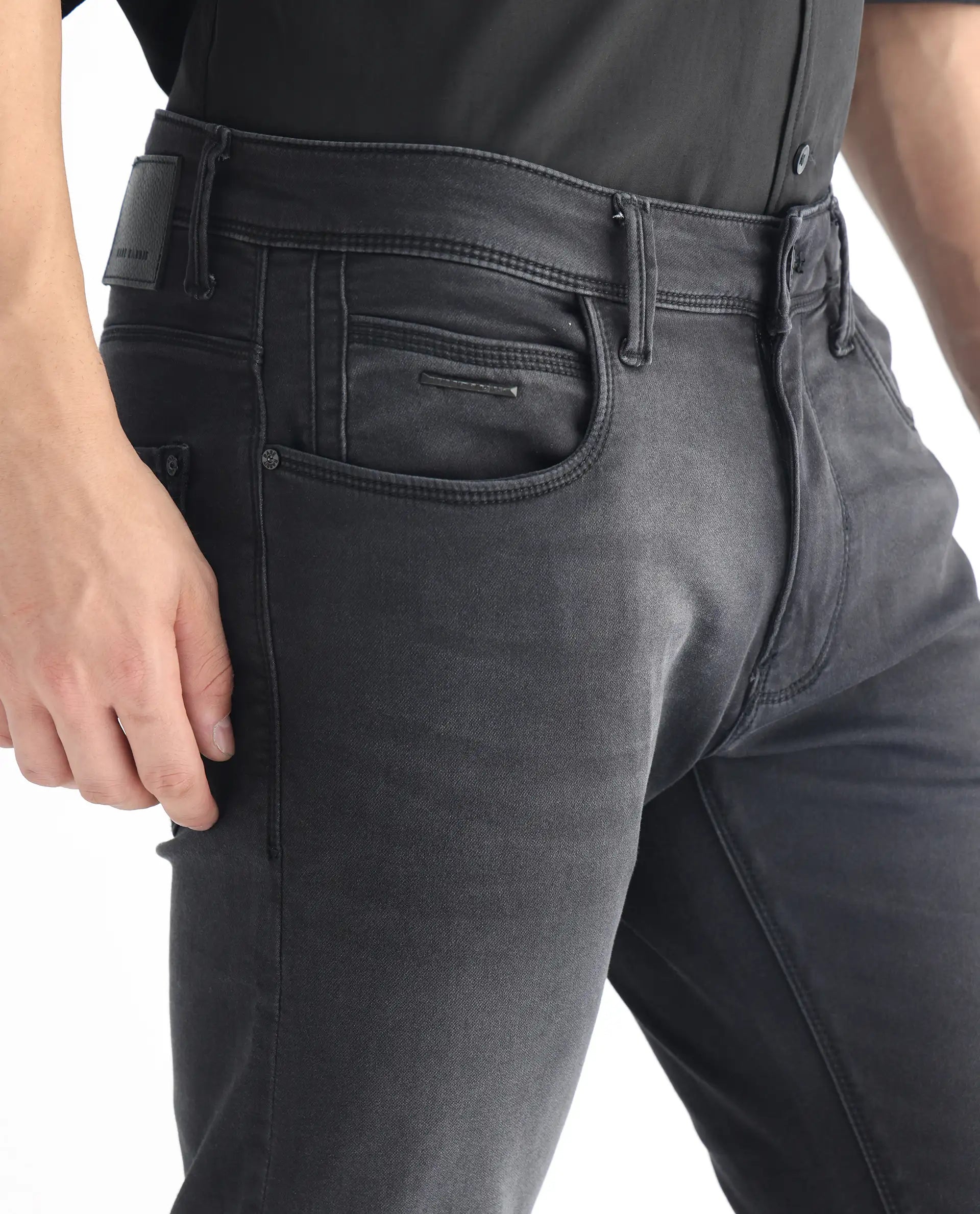 Rare Rabbit Men's Tours Black Cotton Plain Hawk Slim Fit Jeans