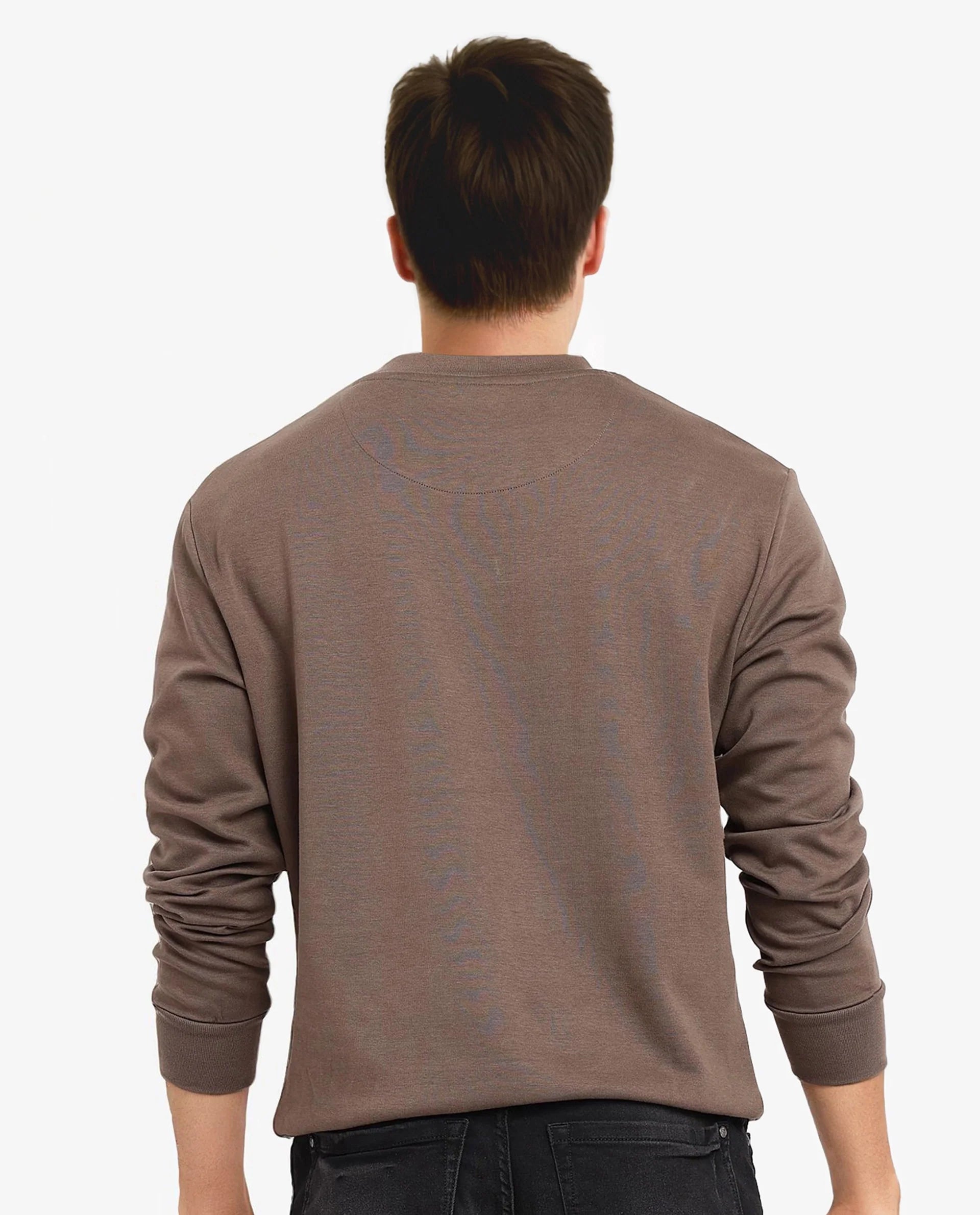 Rare Rabbit Men Toxon Dusky Olive Cotton Polyester Fabric Full Sleeve Crew Neck Regular Fit Flock Graphic Print Sweatshirt