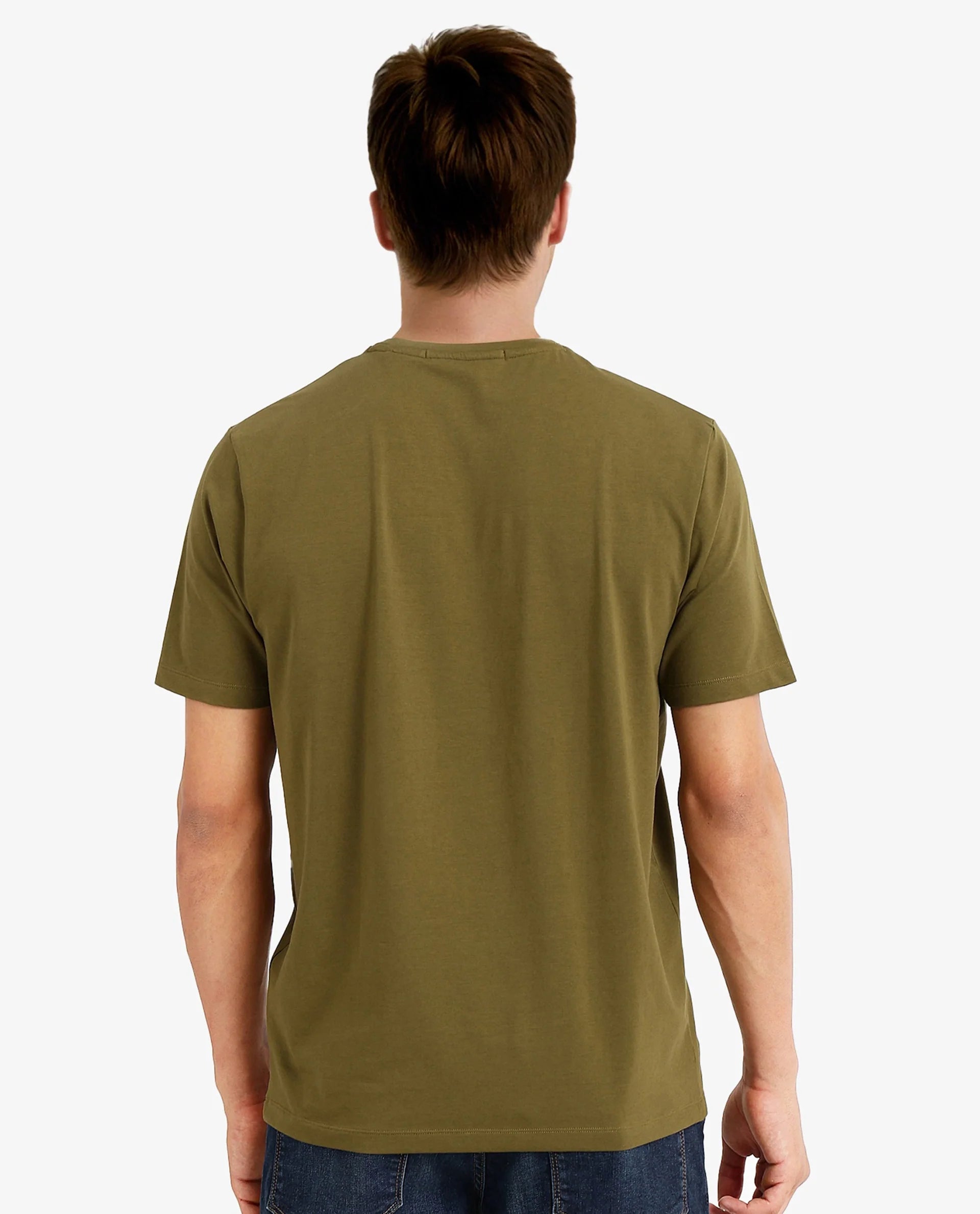 Rare Rabbit Men Toxy Olive Cotton Lycra Fabric Short Sleeve Crew Neck Regular Fit Graphic Flock Print T-Shirt