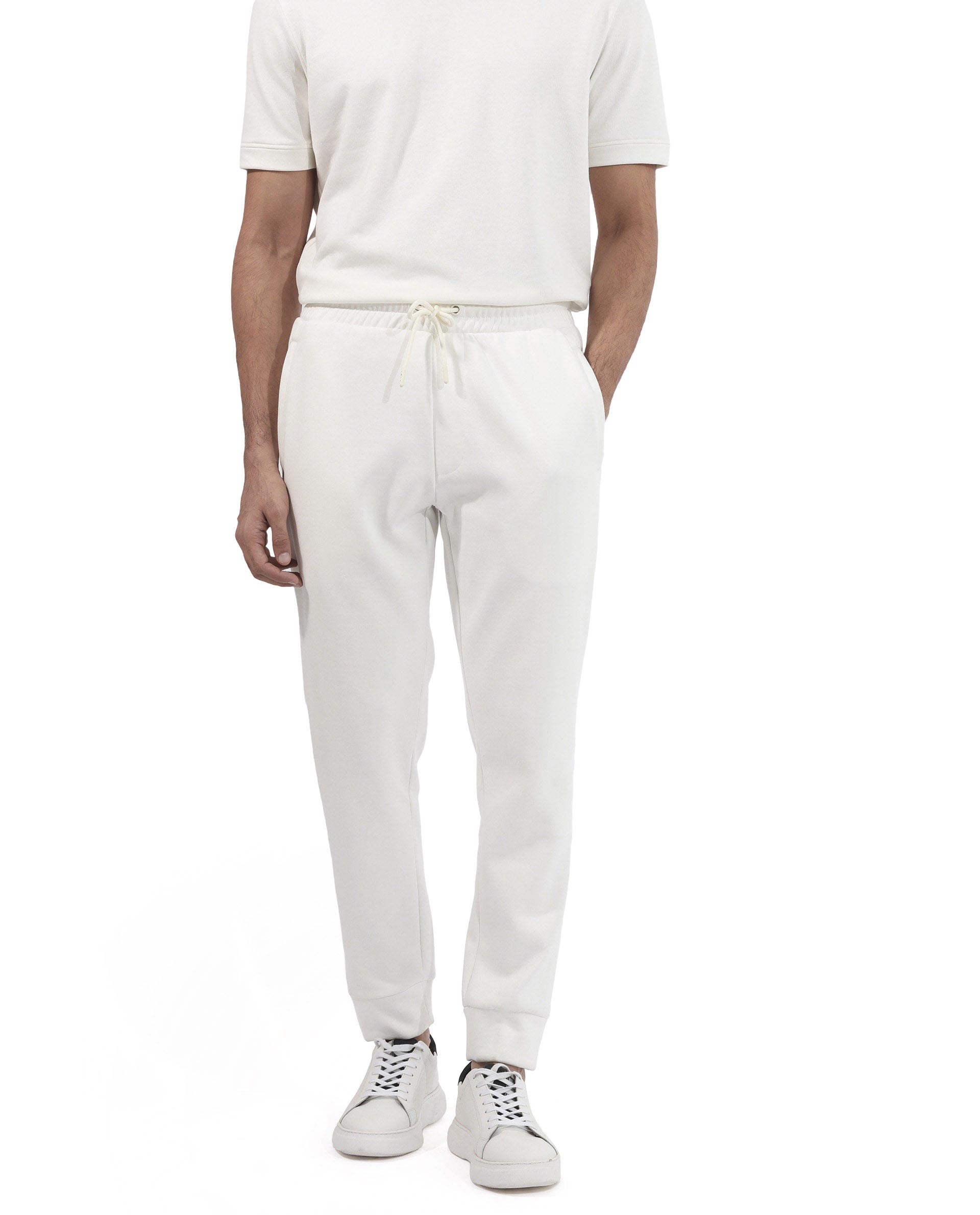 Rare Rabbit Mens Trant Off White Track Pant Mid Rise Solid