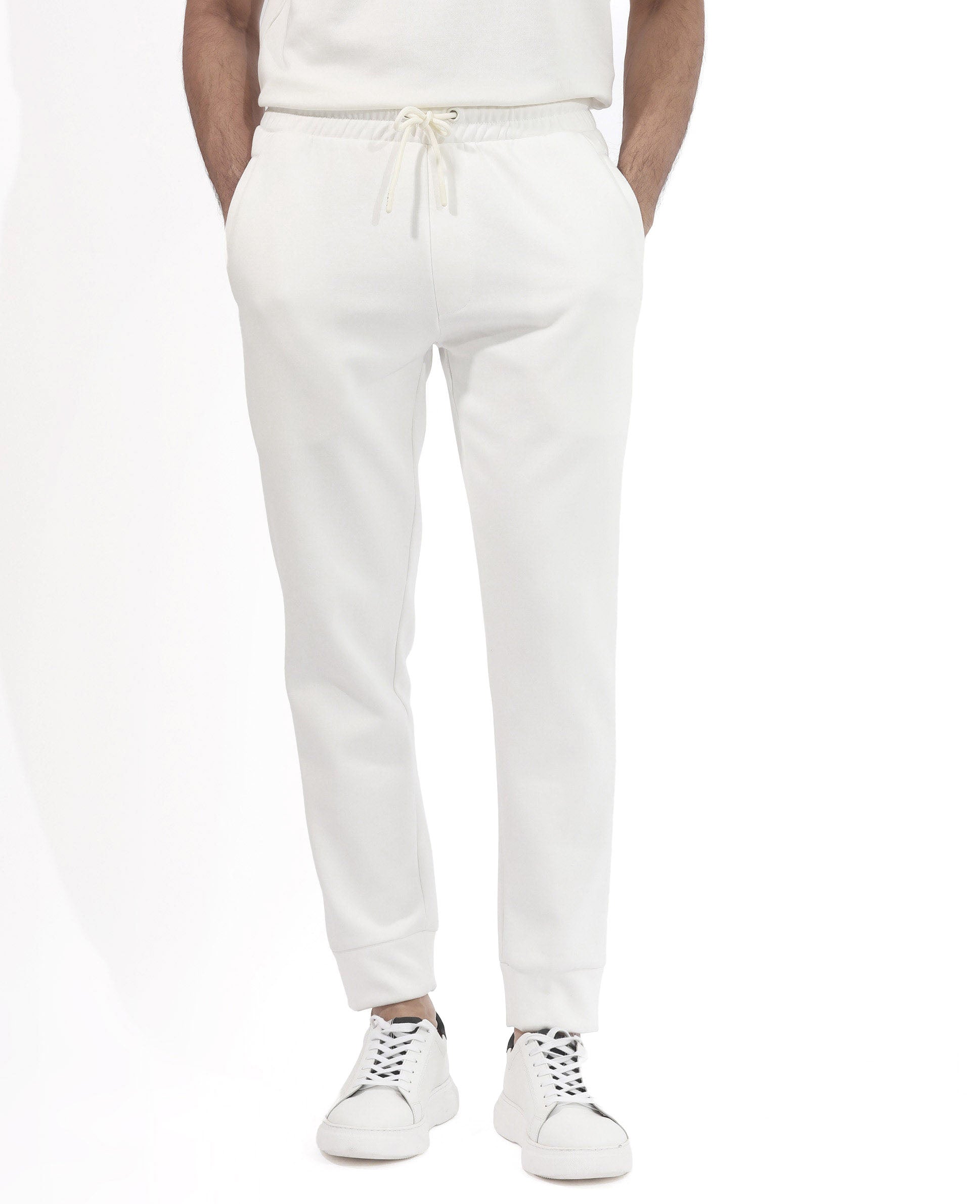 Rare Rabbit Mens Trant Off White Track Pant Mid Rise Solid