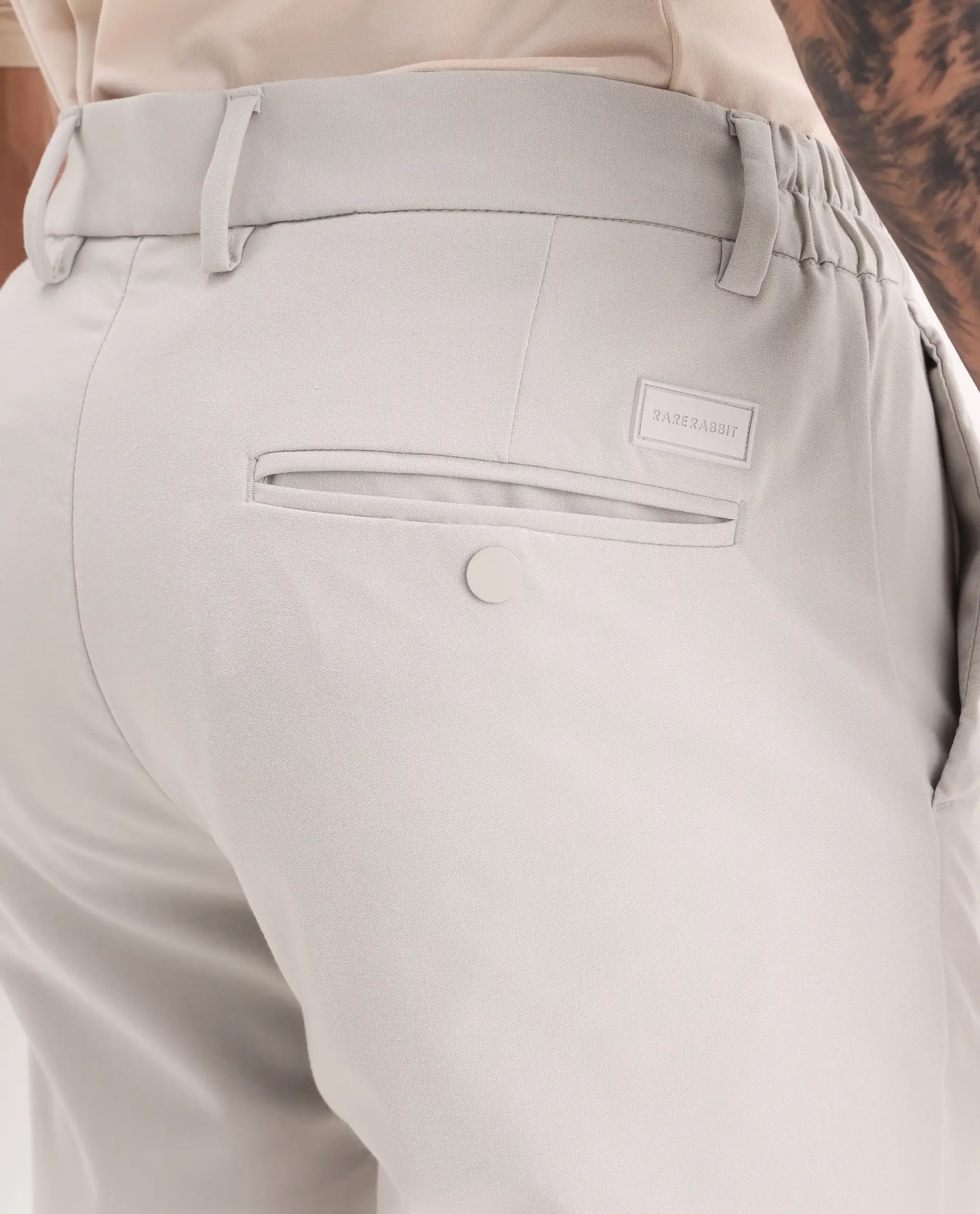 Rare Rabbit Men's Travel-11 Light Beige Polyester Blend Plain Regular Fit Trouser