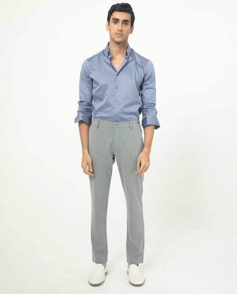 Rare Rabbit Men's Traveller Grey Solid Mid-Rise Regular Fit Trouser