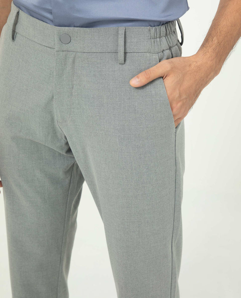 Rare Rabbit Men's Traveller Grey Solid Mid-Rise Regular Fit Trouser