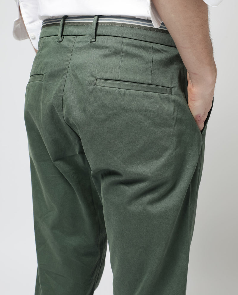 Rare Rabbit Mens Trello Green Cotton Lycra Solid Trouser