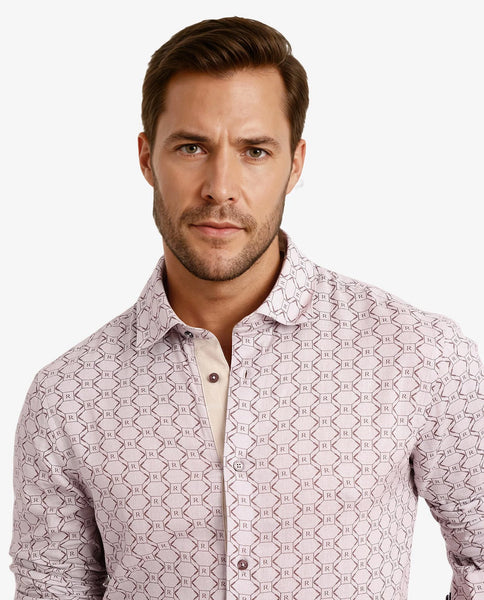 Rare Rabbit Men Oxot Dusky Pink Cotton Fabric Short Sleeve Crew Neck Embroidered T-Shirt