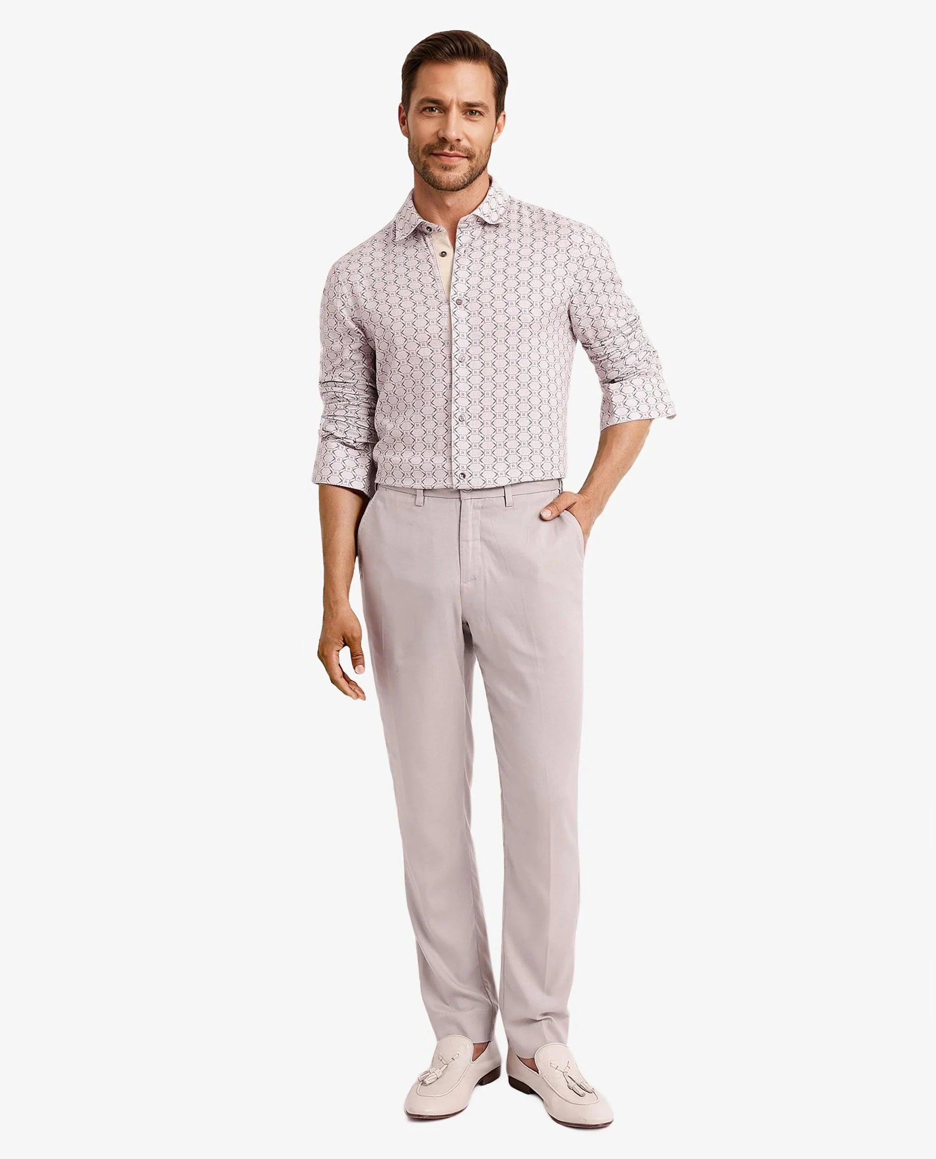 Rare Rabbit Men Trends Dusky Pink Full Sleeve Regular Fit Monogram Print Shirt