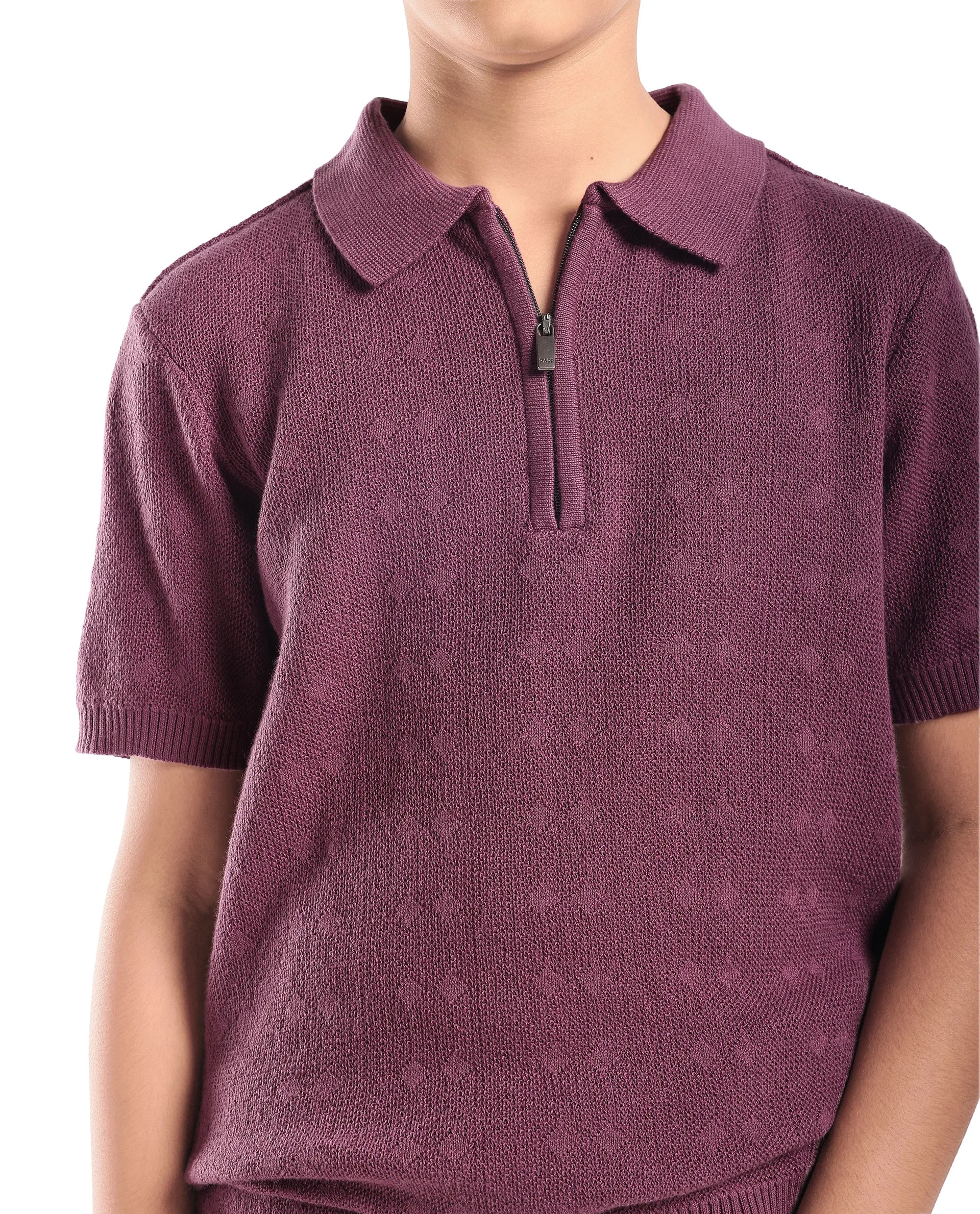 Rare Ones Kids Treo Dusky Purple Jacquard Zipper Closure Regular Fit Polo