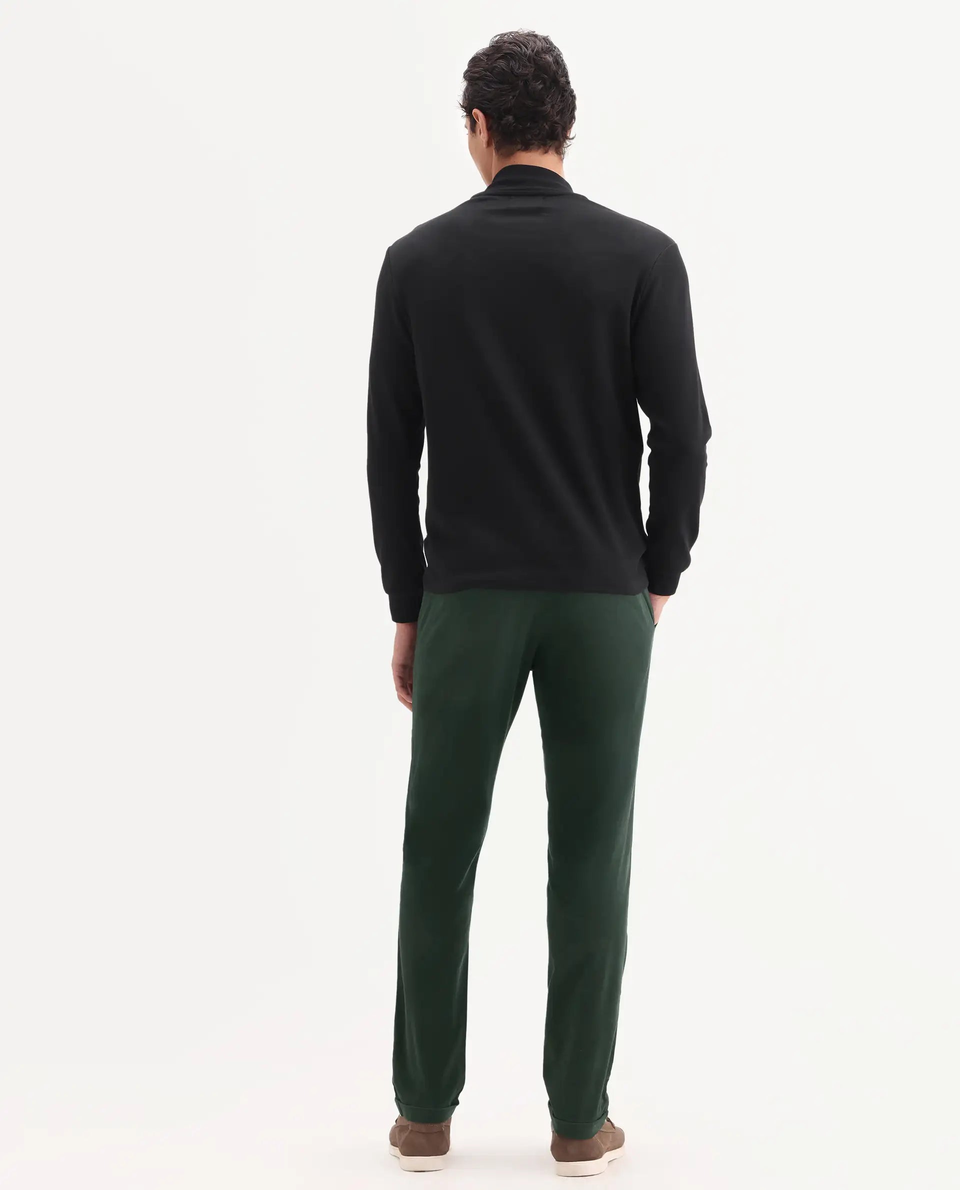Rare Rabbit Men's Trews-1 Green Cotton Plain Regular Fit Trouser