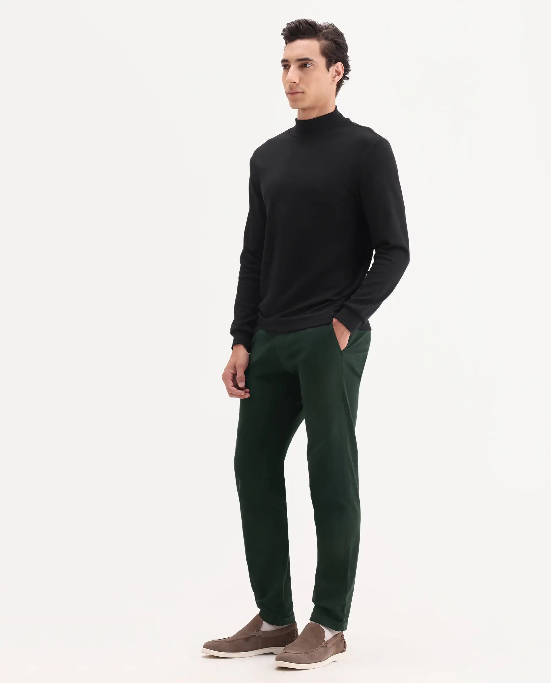 Rare Rabbit Men's Trews-1 Green Cotton Plain Regular Fit Trouser