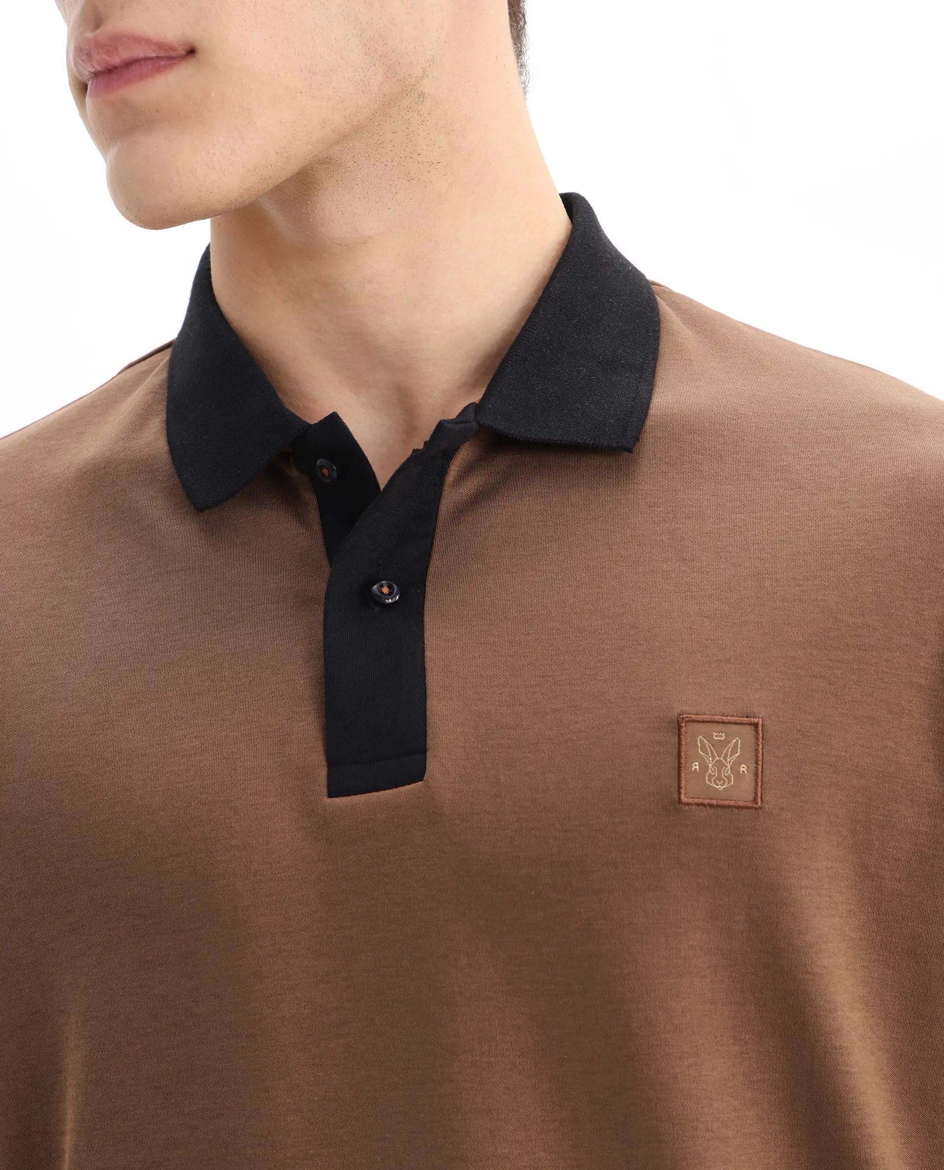 Rare Rabbit Men's Trex Dusky Brown Cotton Plain Regular Fit Half Sleeve Polo
