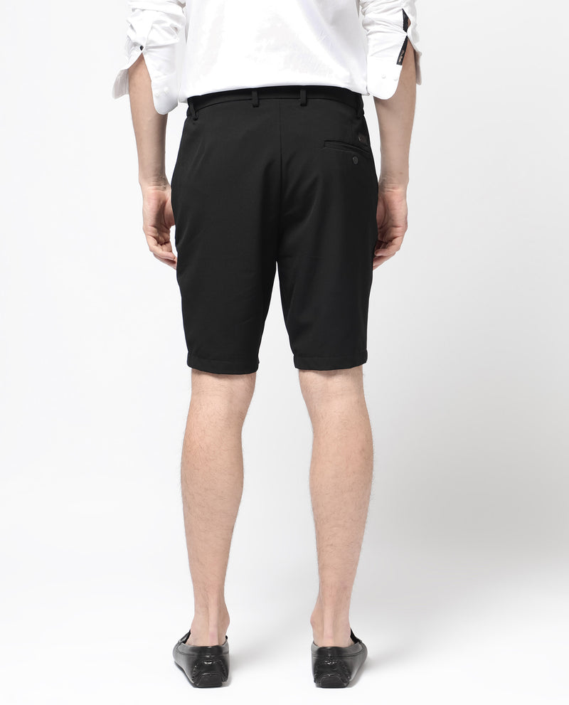 Rare Rabbit Mens Trip-1 Black Mid Rise Regular Fit Solid Shorts