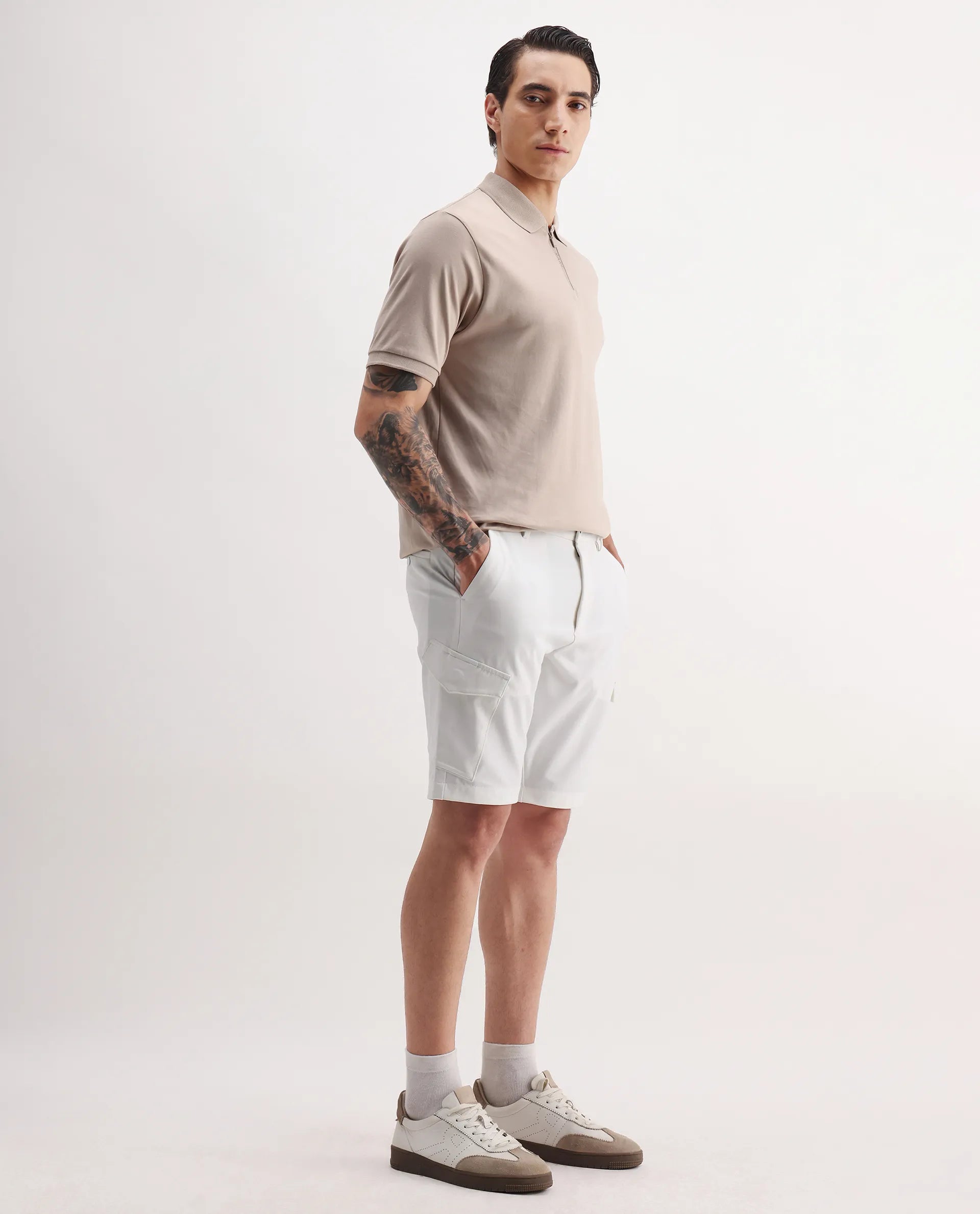 Rare Rabbit Men's Tripco-Aw25 White Polyester Blend Plain Relaxed Fit Shorts