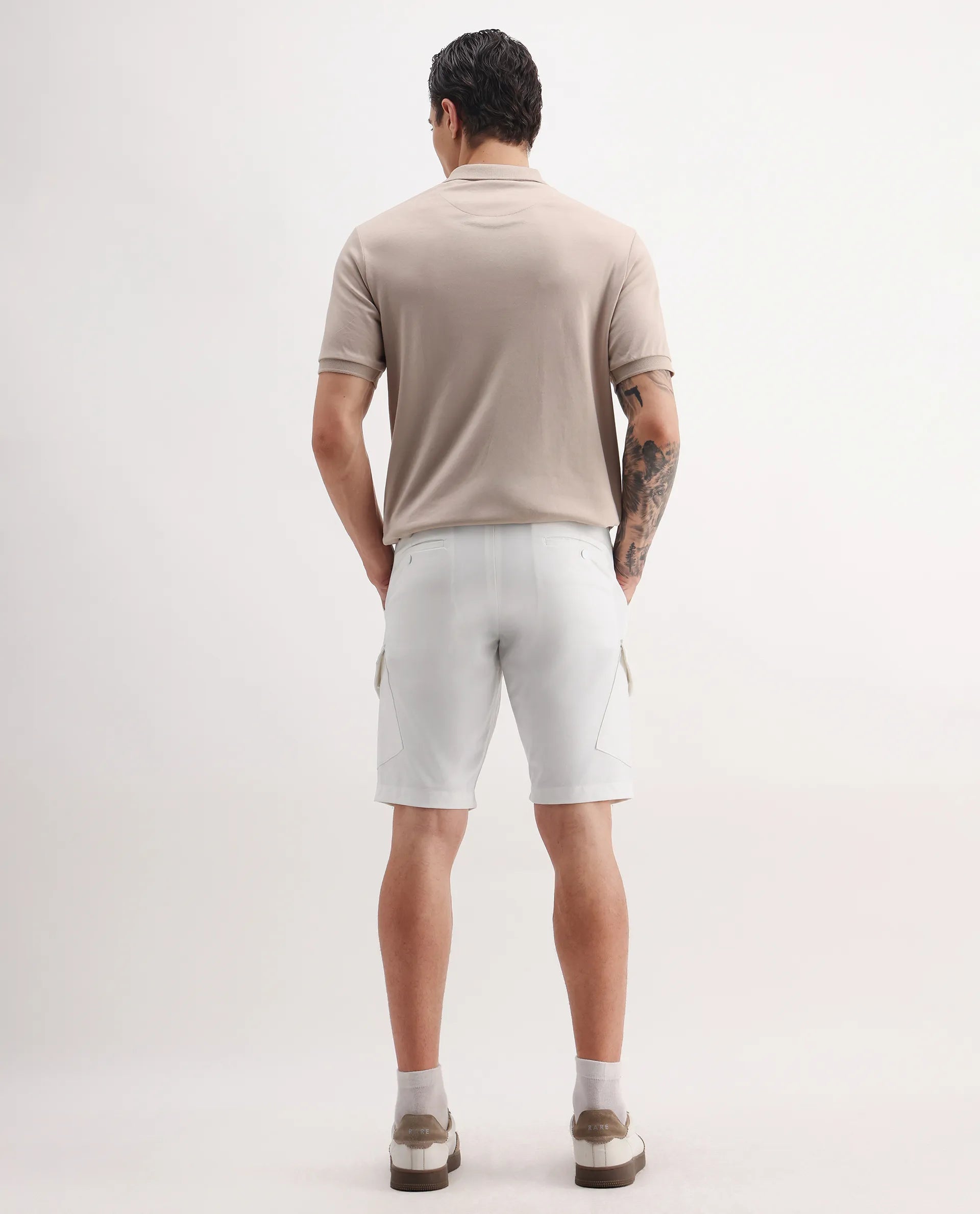 Rare Rabbit Men's Tripco-Aw25 White Polyester Blend Plain Relaxed Fit Shorts