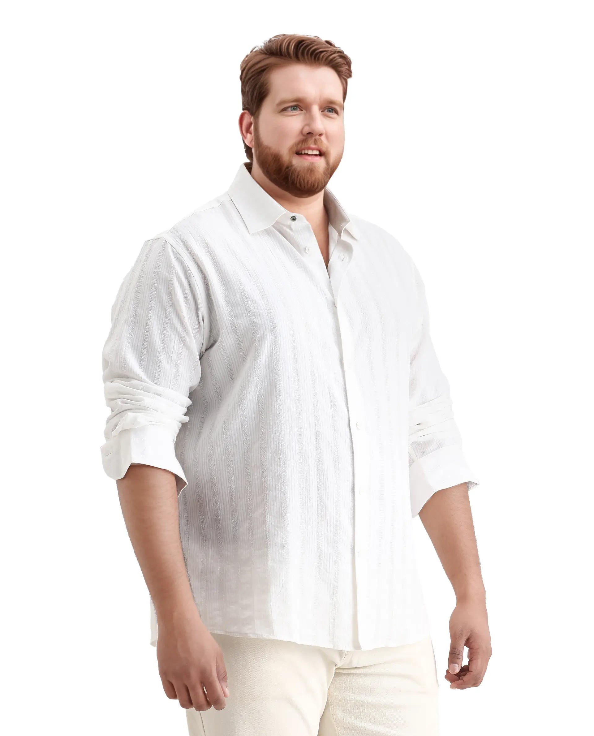 Rare Rabbit Men's Trui-Big White Cotton Fabric Full Sleeve Collared Neck Striped Shirt