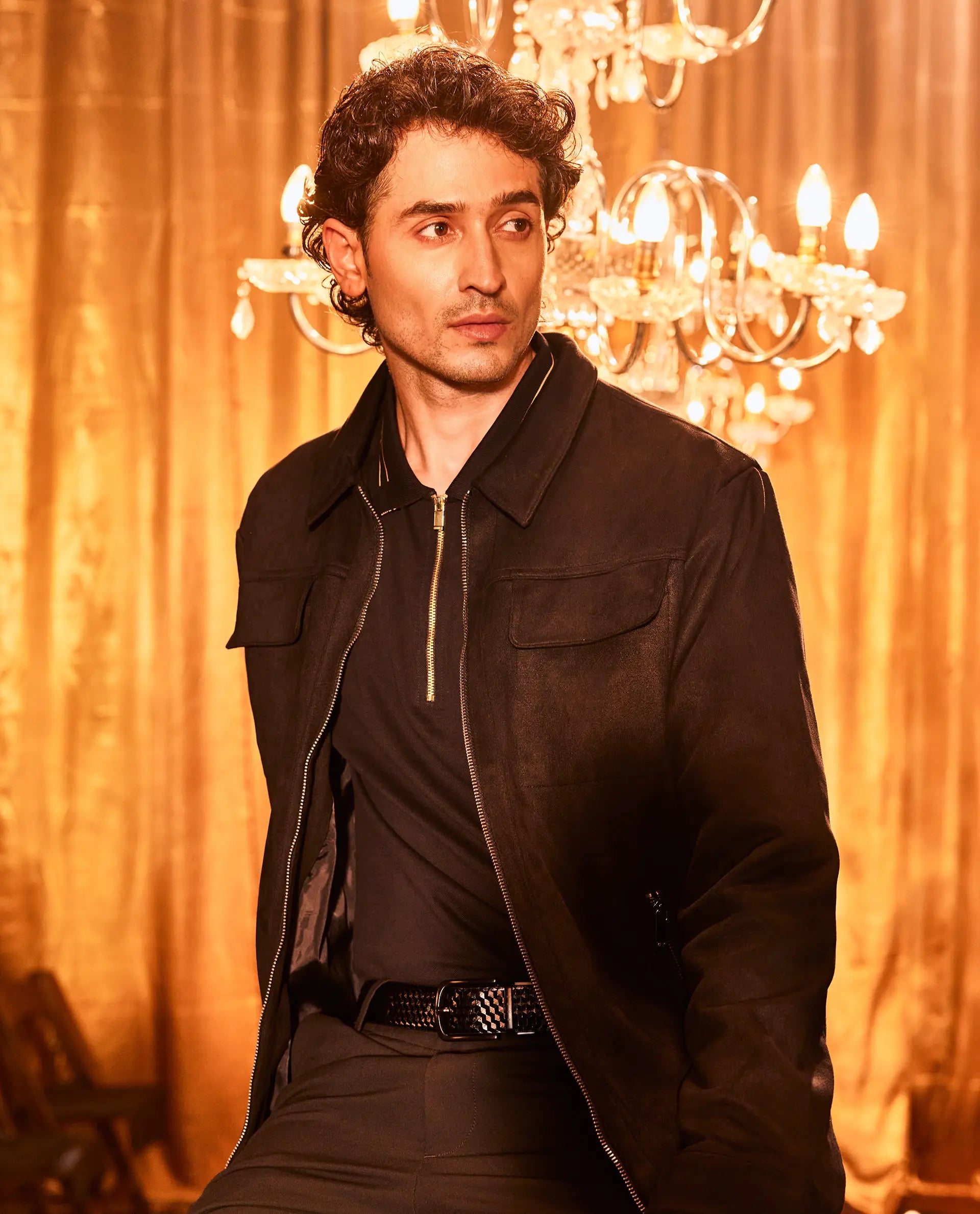 Rare Rabbit Mens Zire Black Short Sleeve Regular Fit Monogram Collar Solid Polo T-Shirt