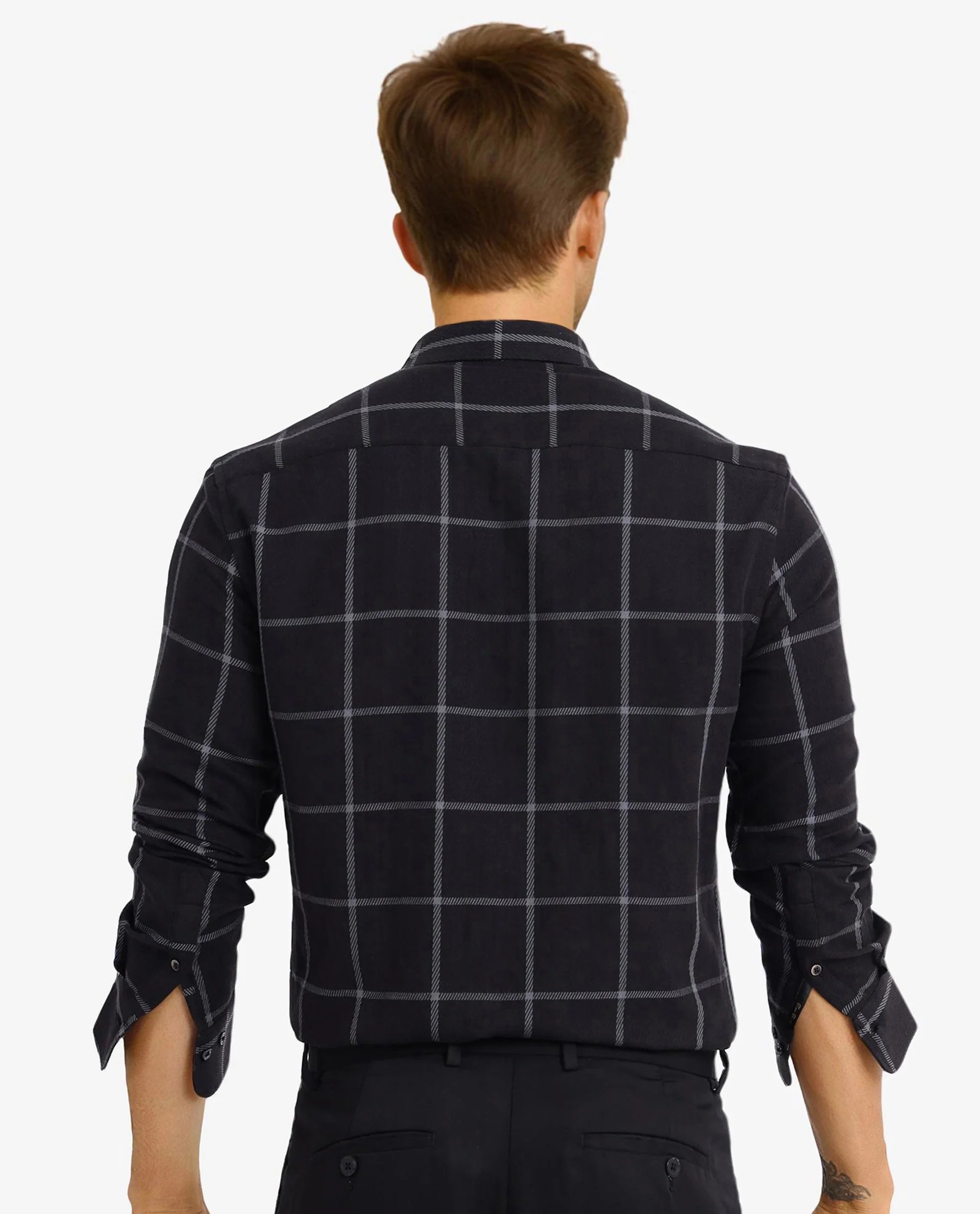 Rare Rabbit Men Tuffah Black Cotton Fabric Full Sleeve Regular Fit Twill Checks Shirt