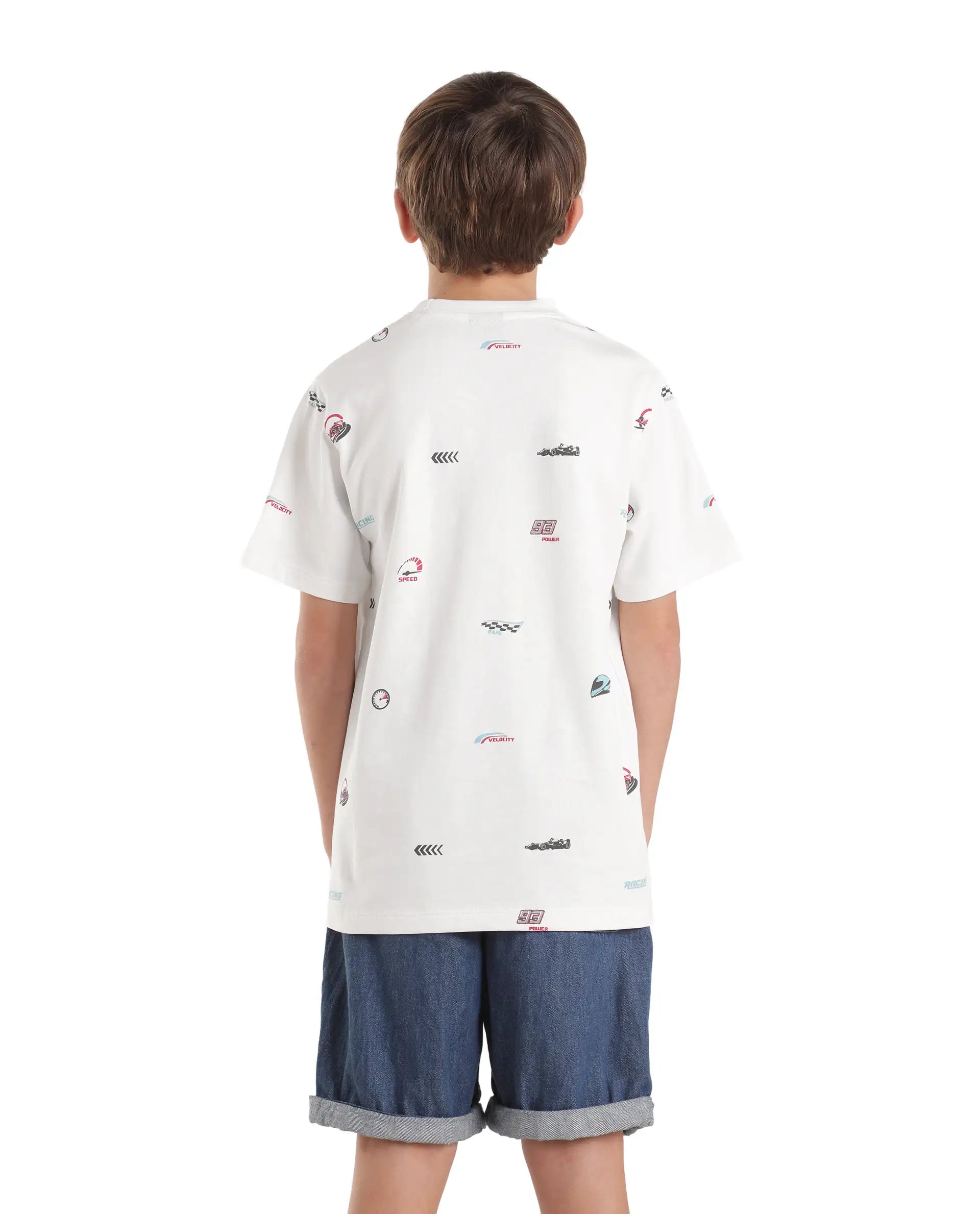 Rare Ones Kids Tygo White Cotton Fabric Pull-On Oversized Fit Printed T-Shirt