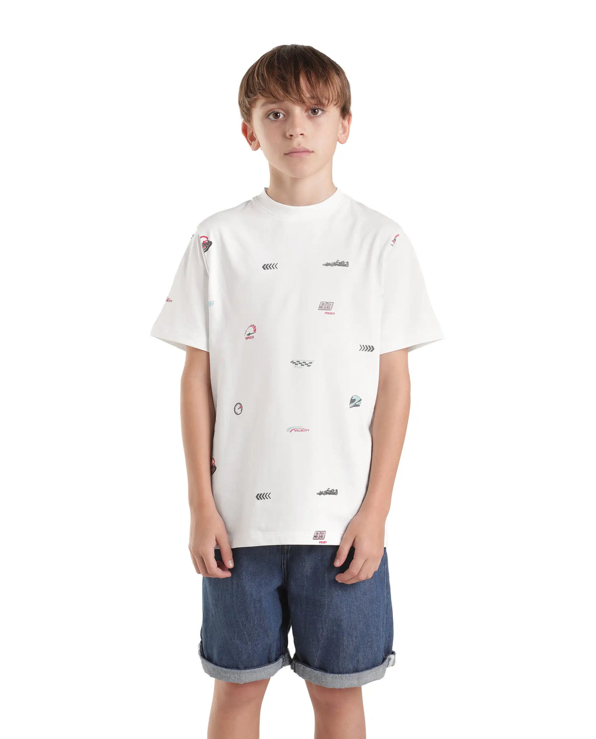 Rare Ones Kids Tygo White Cotton Fabric Pull-On Oversized Fit Printed T-Shirt