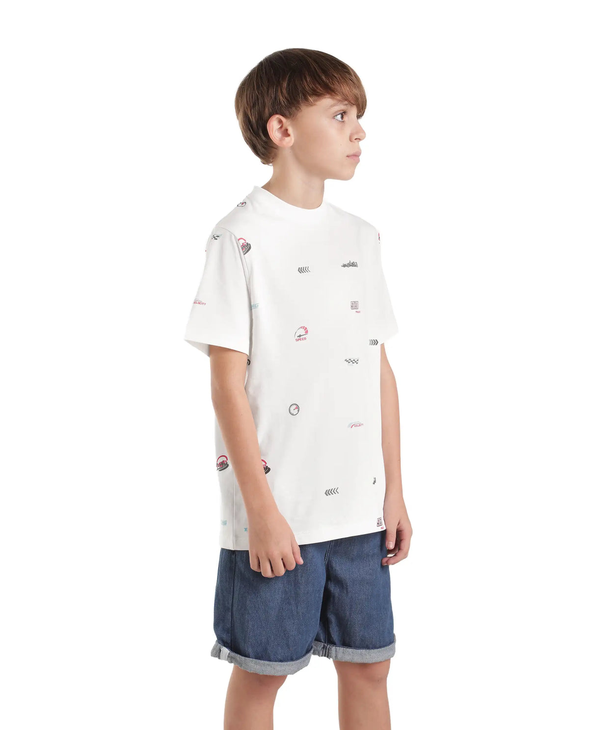 Rare Ones Kids Tygo White Cotton Fabric Pull-On Oversized Fit Printed T-Shirt