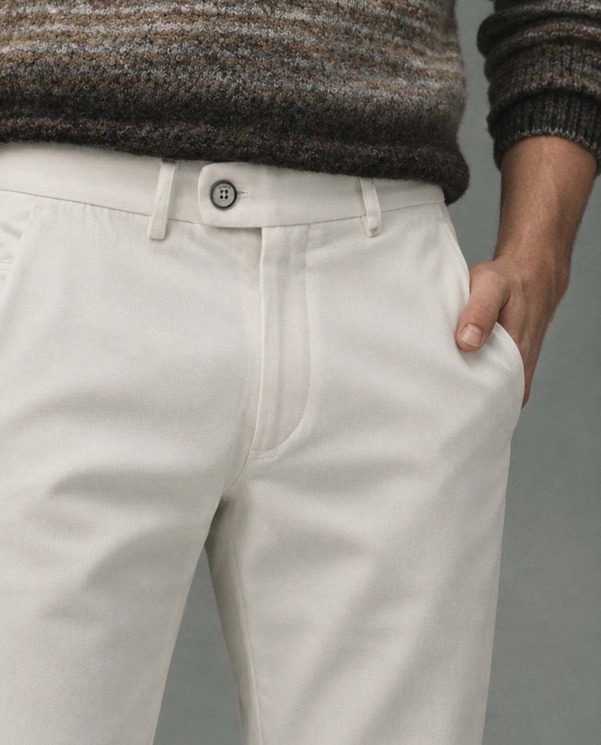 Rare Rabbit Men's Ugo White Cotton Blend Plain Regular Fit Trouser