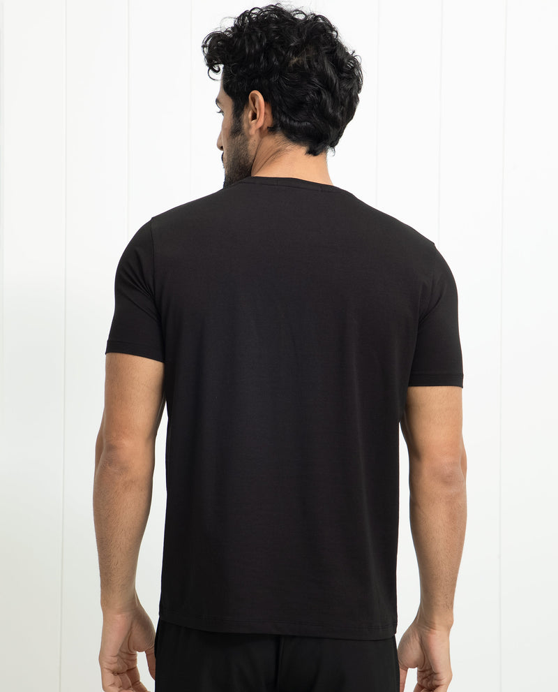 Rare Rabbit Men's Univ Black Crew Neck Half Sleeves Regular Fit Placement Polka Print T-Shirt
