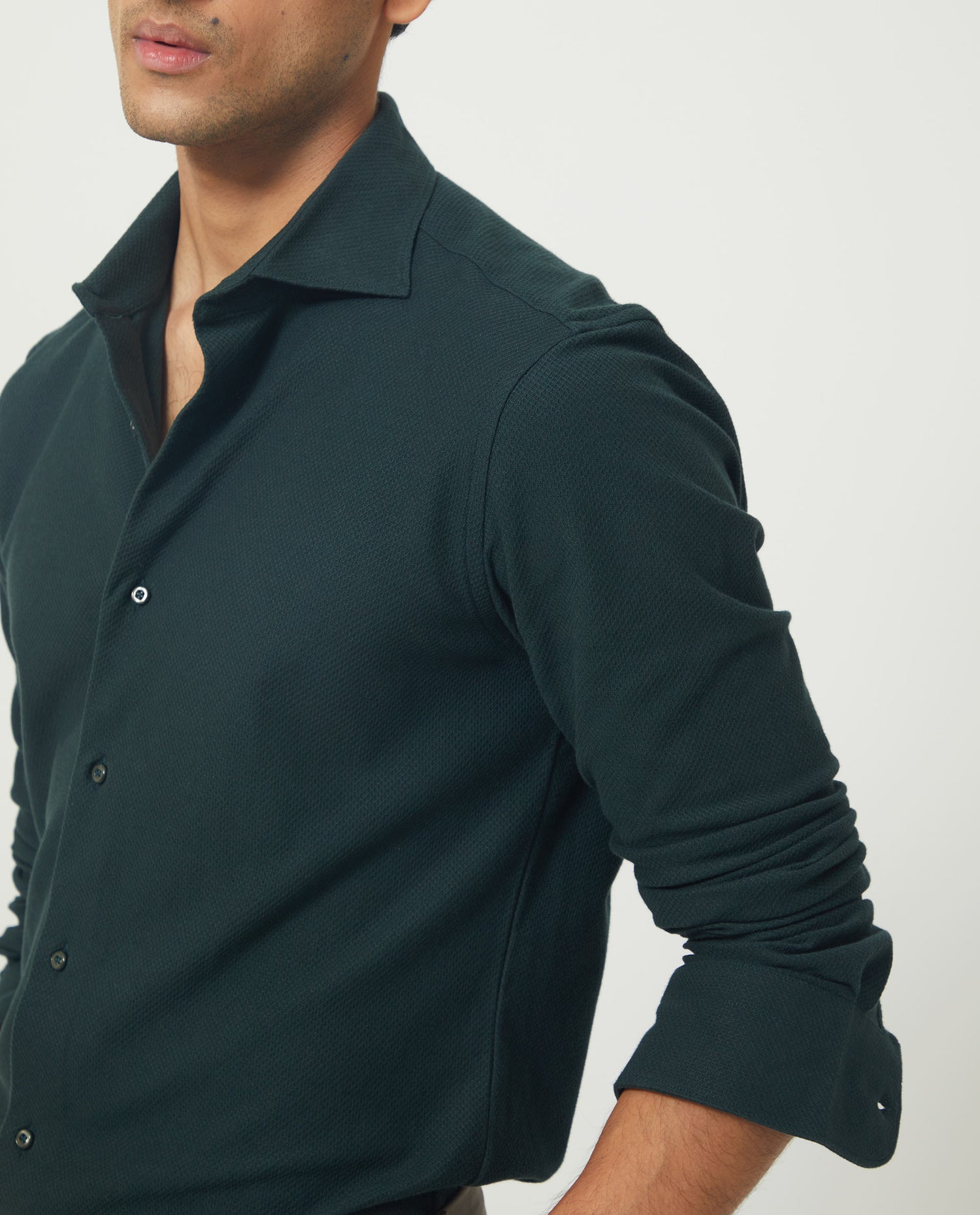 RARE RABBIT MEN'S VENZIYA DARK GREEN SHIRT COTTON FABRIC COLLARED NECK