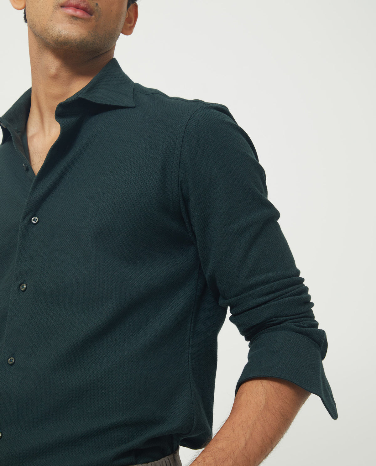 RARE RABBIT MENS VENZIYA DARK GREEN SHIRT COTTON FABRIC COLLARED NECK