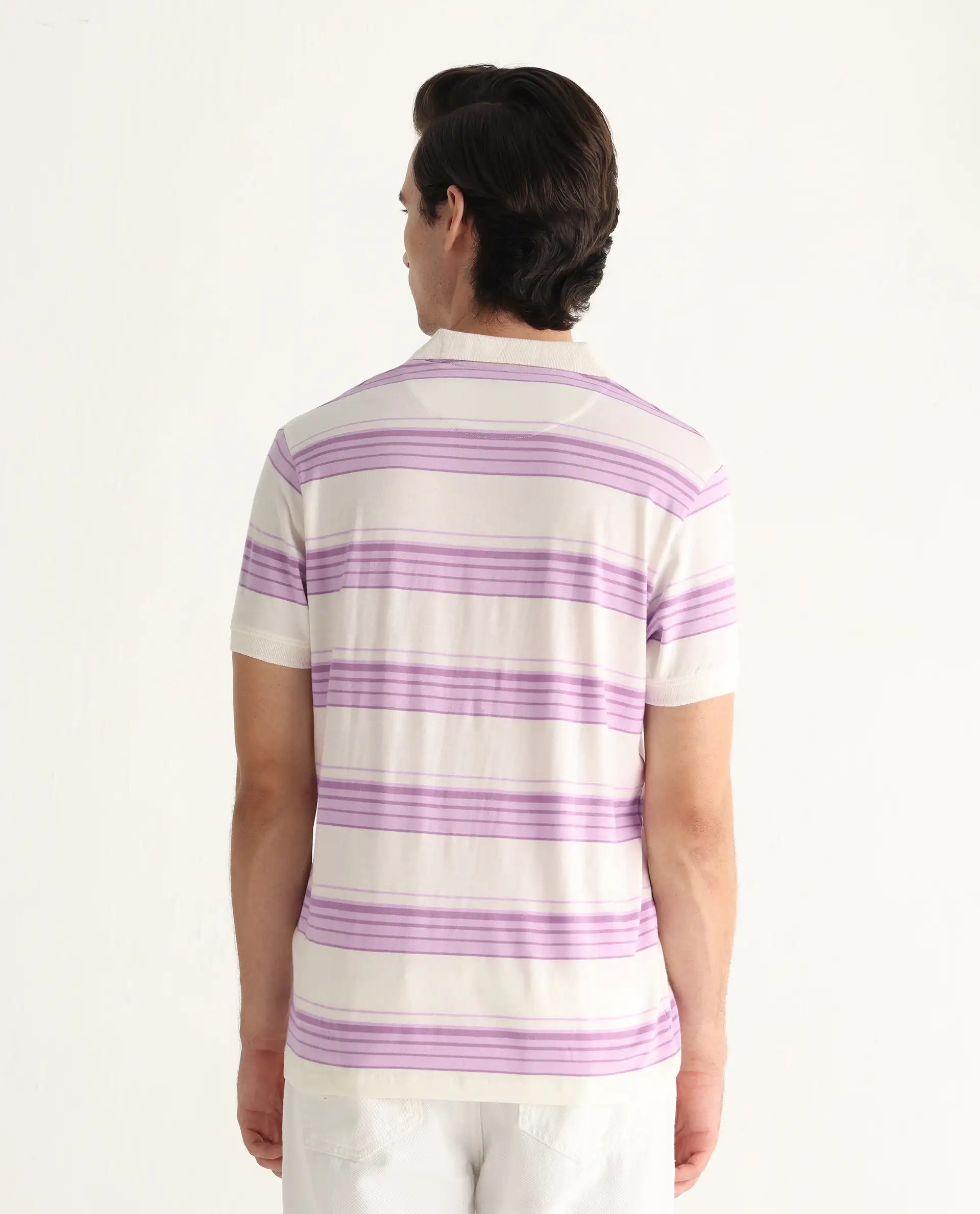 Rare Rabbit Men's Verdun Beige Cotton Striped Print Regular Fit Half Sleeve Polo