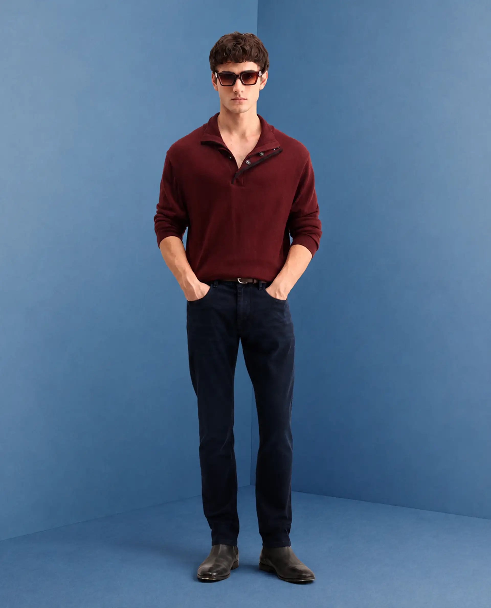 Rare Rabbit Men's Victo 26 Dark Blue Cotton Blend Fabric Shank And Zipper Hawk Slim Plain Jeans