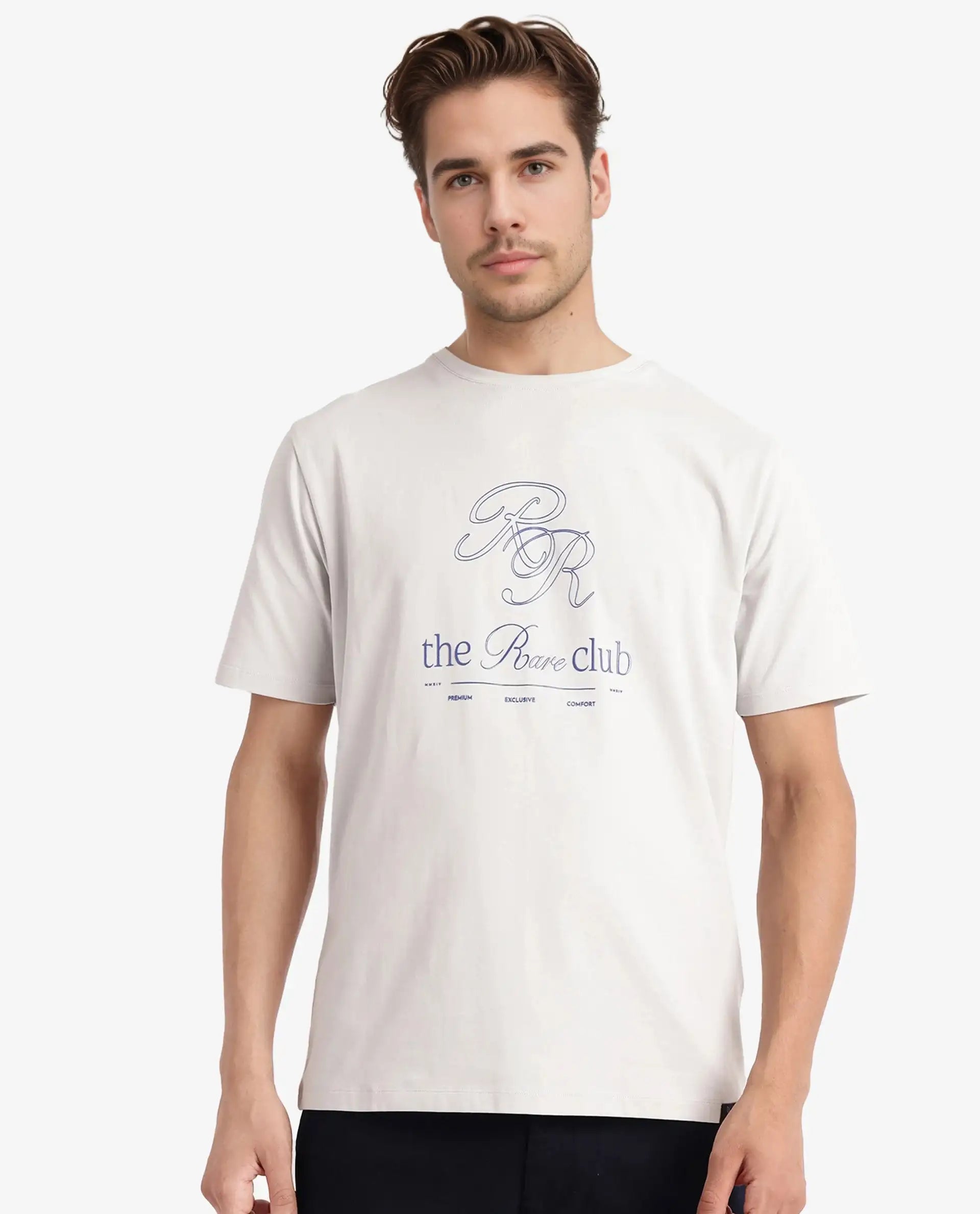 Rare Rabbit Men's Vin Dusky Grey Cotton Plain Regular Fit Half Sleeve Crew Neck T-Shirt