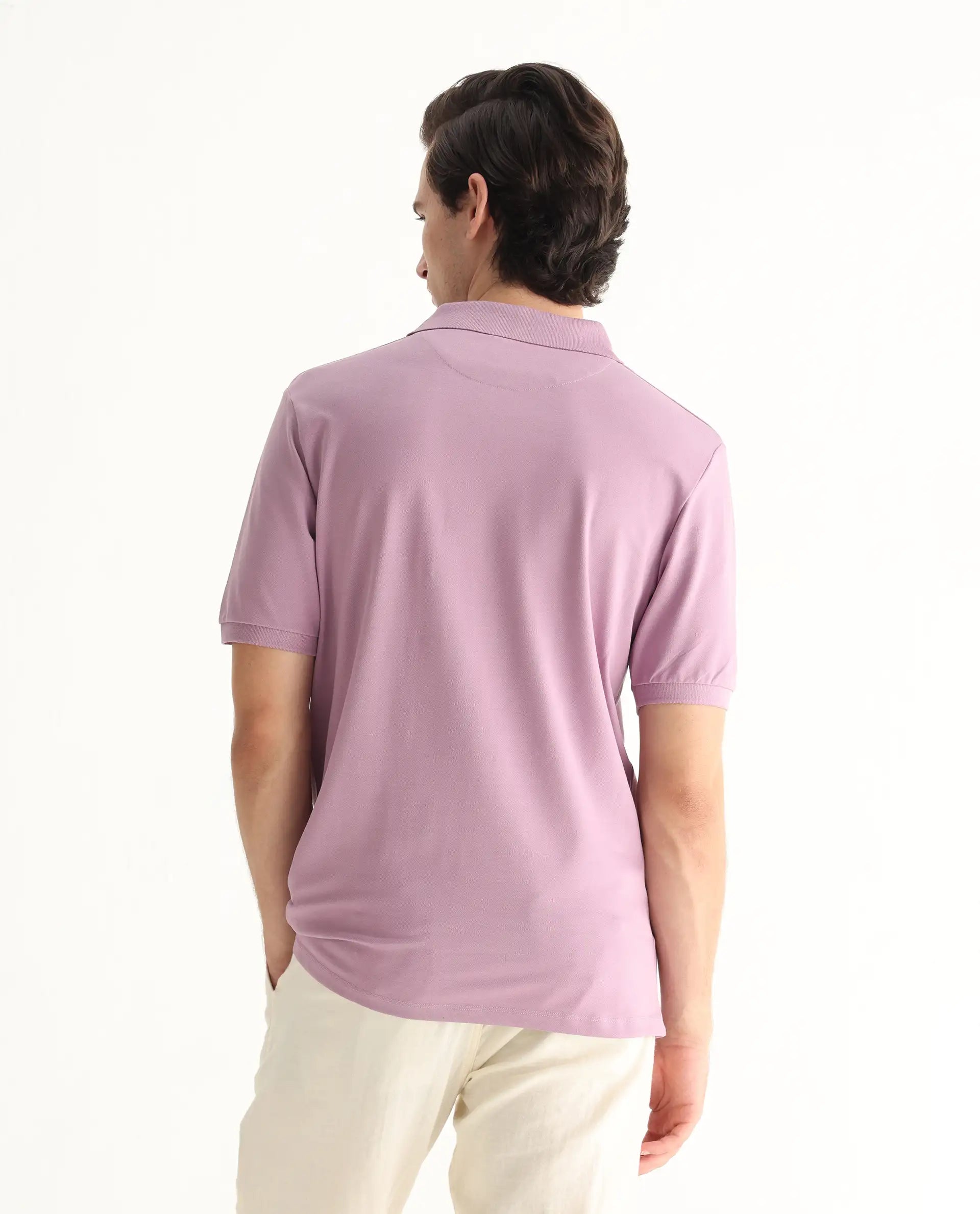 Rare Rabbit Men's Vinc Dusky Pink Cotton Plain Regular Fit Half Sleeve Polo