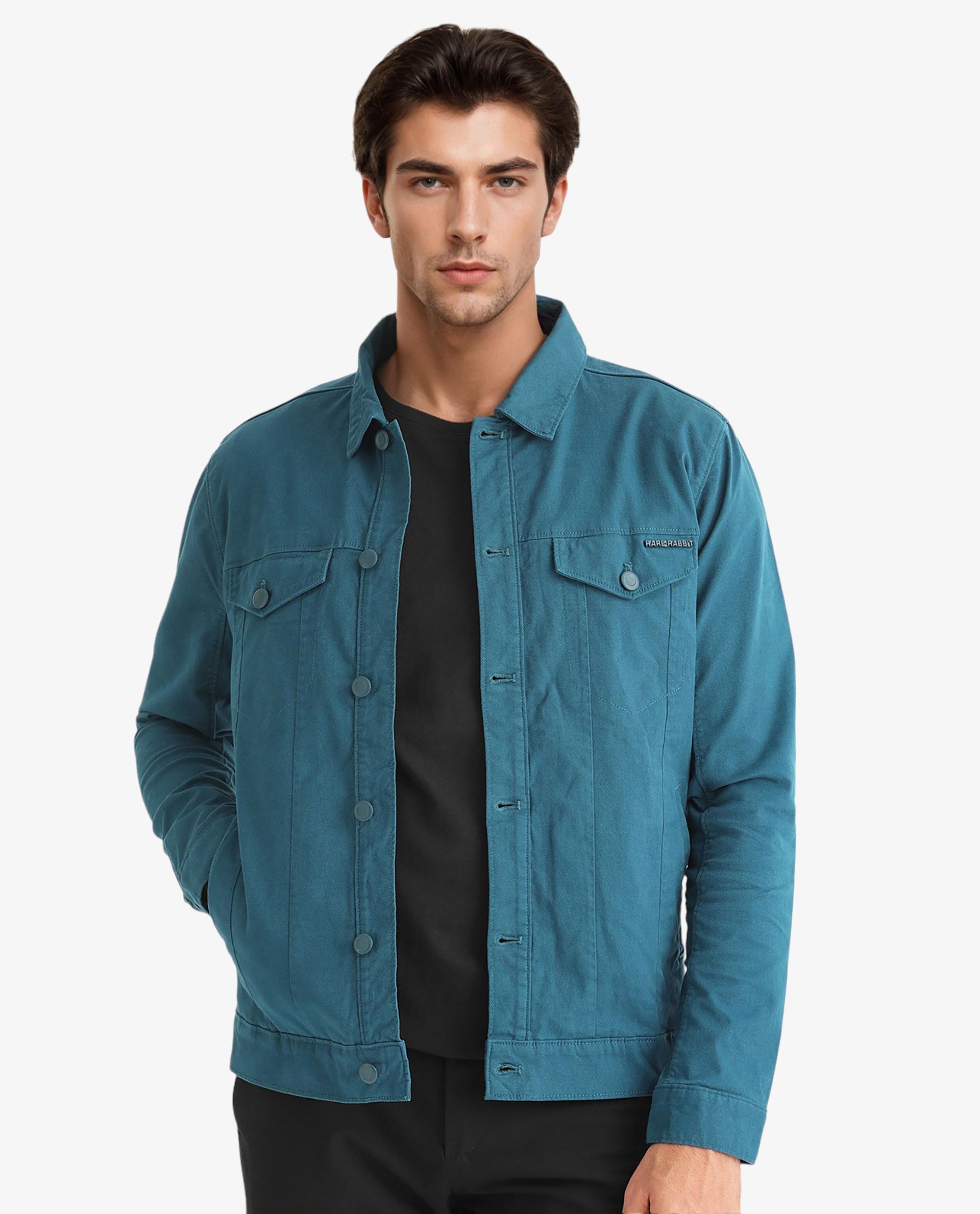 Rare Rabbit Men's Vintago Dark Teal Cotton Plain Regular Fit Full Slee