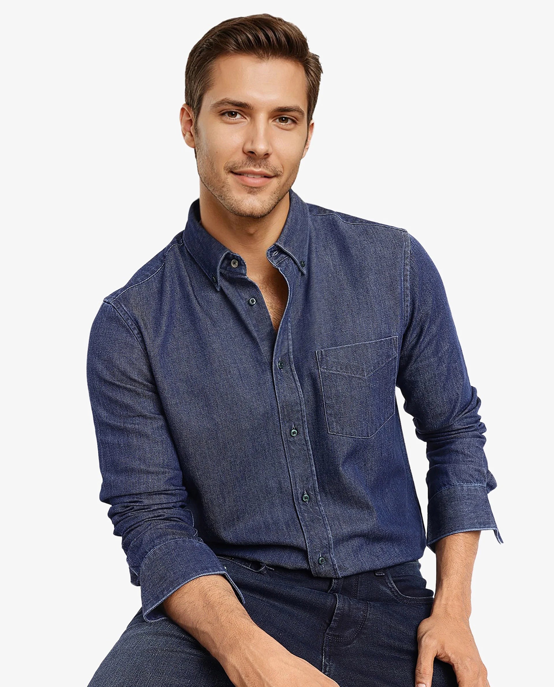 Rare Rabbit Men Vintro Dark Blue Full Sleeve Regular Fit Denim Shirt