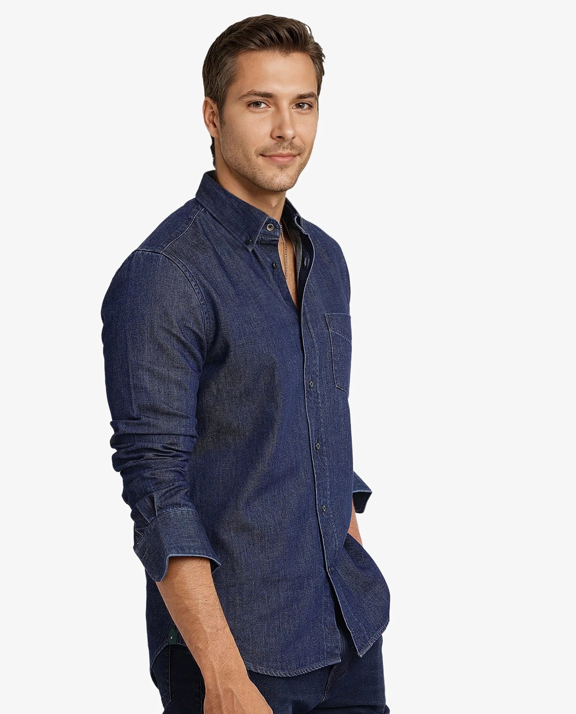 Rare Rabbit Men Vintro Dark Blue Full Sleeve Regular Fit Denim Shirt