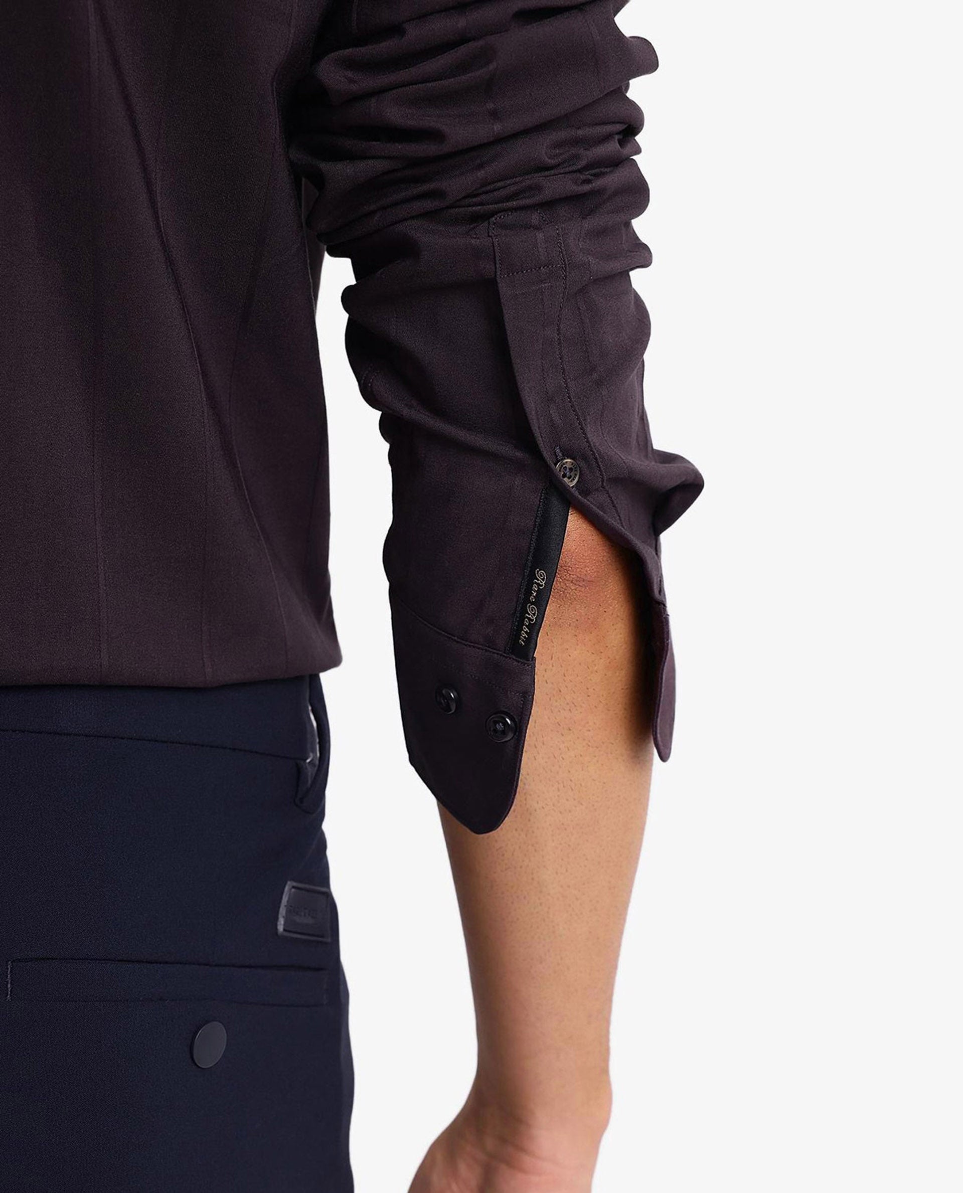 Rare Rabbit Men Vista-1 Dark Purple Cotton Polyester Lycra Fabric Full Sleeve Regular Collar Self Stripe Dobby Shirt