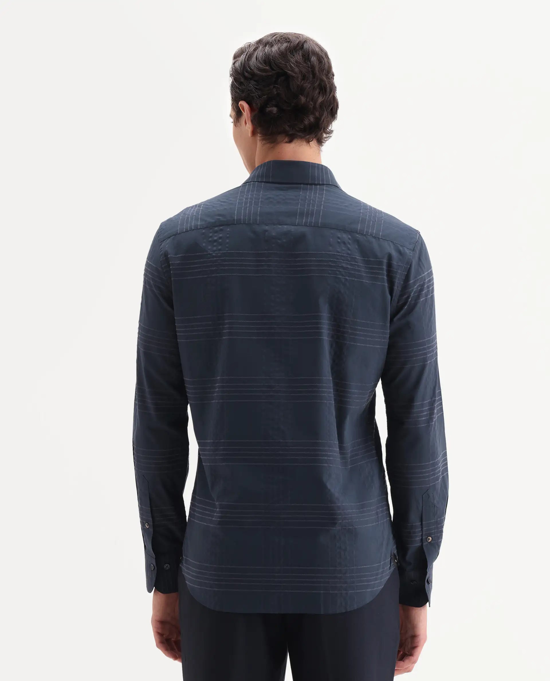 Rare Rabbit Men's Vola-25 Dark Navy Cotton Fabric Full Sleeve Regular Fit Checked Shirt