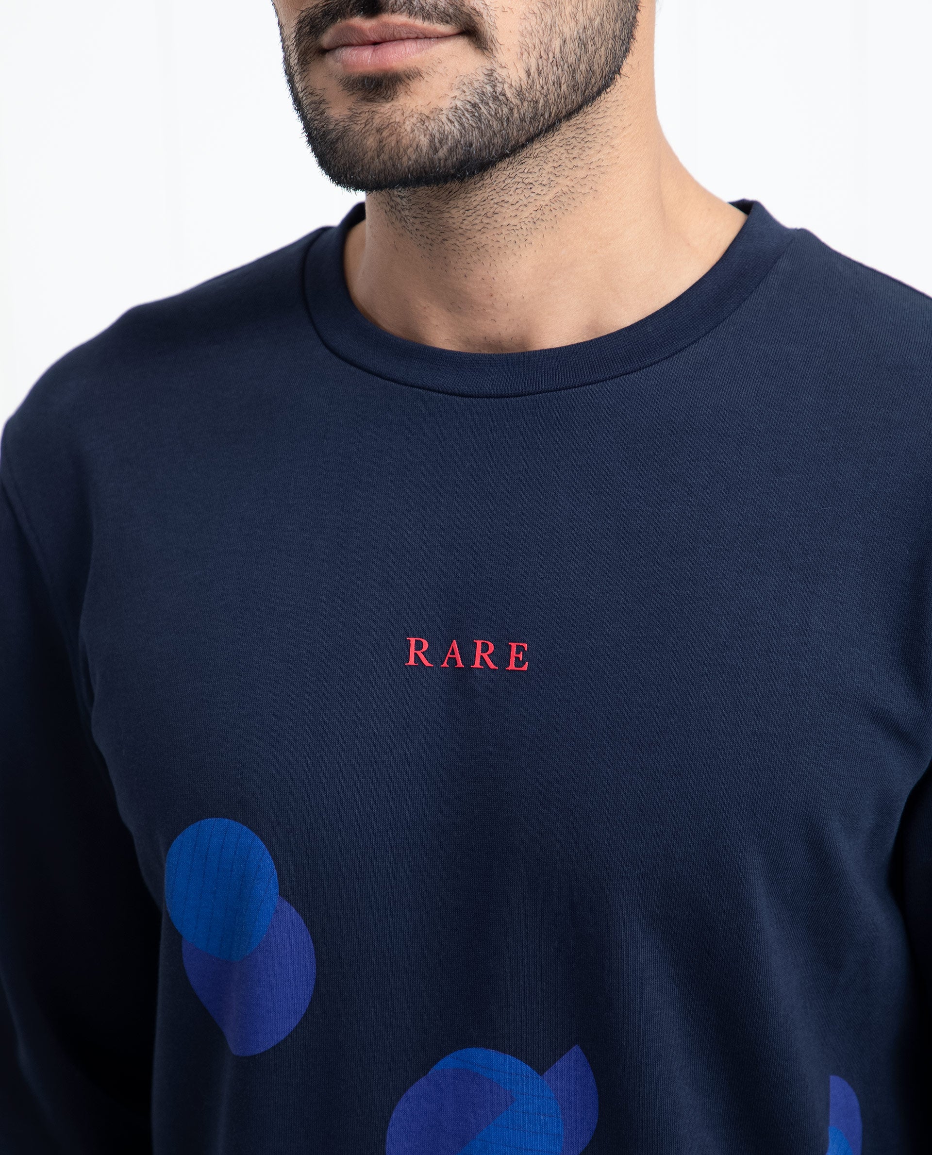 Rare Rabbit Men's Waltz Navy Cotton Polyester Fabric Full Sleeves Graphic Print Knitted Sweatshirt