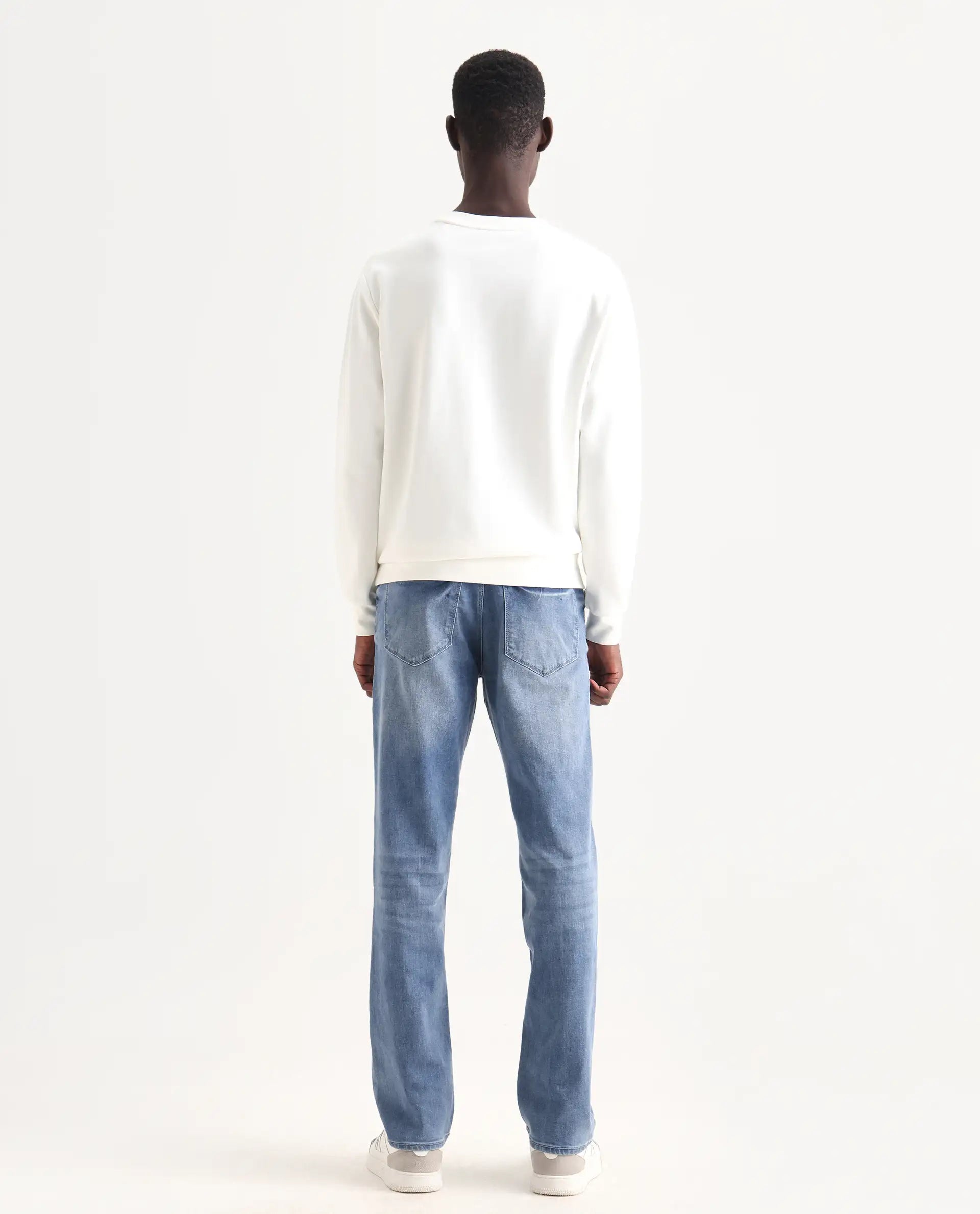 Rare Rabbit Men's Wavey Light Blue Cotton Blend Plain Morris Regular Fit Jeans