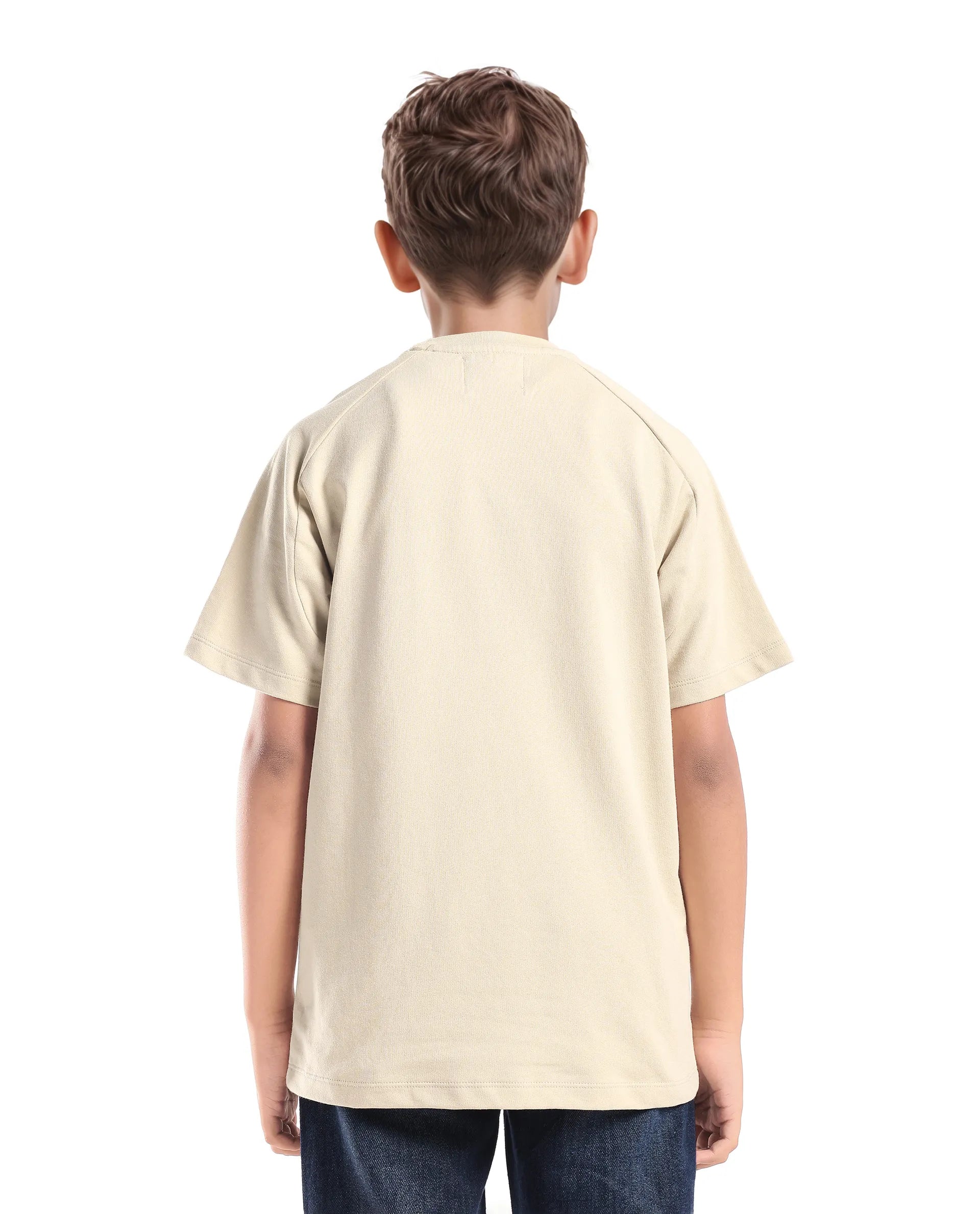Rare Ones Kids Weke Light Beige Cotton Half Sleeves Cut And Sew Oversized T-Shirt